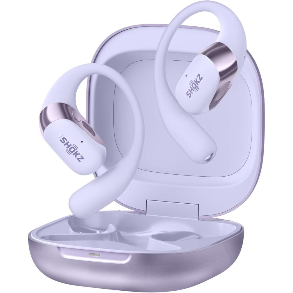 imageSHOKZ OpenFit 2 OpenEar HeadphonesTrue Wireless Bluetooth Earphones with MicrophoneEarhook Earbuds with 48 Hours of PlaytimeFast ChargingIP55 WaterResistantwith Carrying BagBeigeBluetooth54Purple