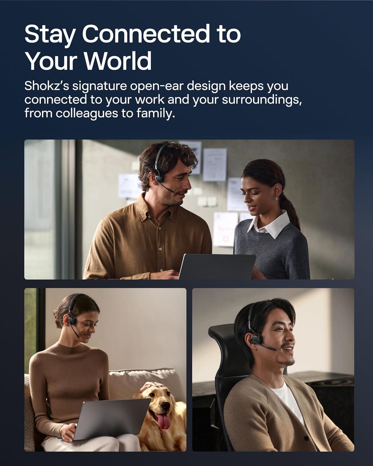 imageSHOKZ New OpenMeet OpenEar Bluetooth Computer Headset Noise Cancelling Mic Mute Button Bluetooth 54 Compatible with PC amp Mac Wireless Work Headphones Customizable Fit Smart App C610OpenMeet