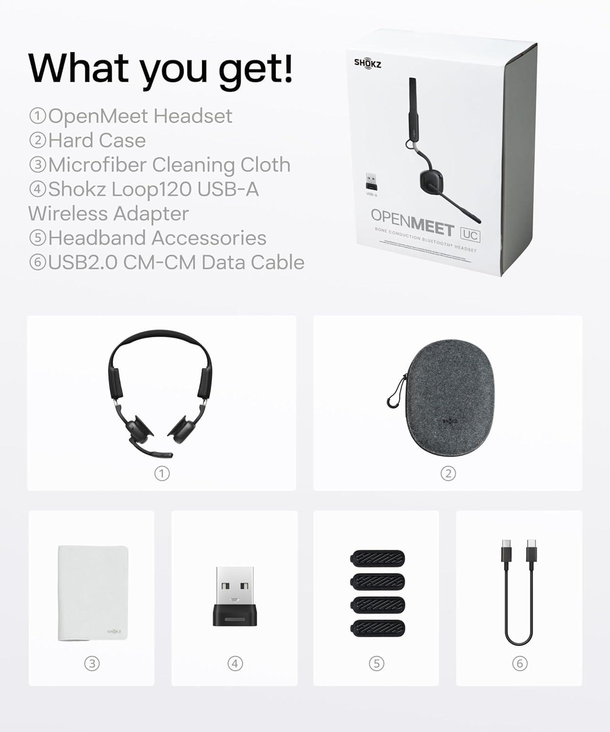 imageSHOKZ New OpenMeet OpenEar Bluetooth Computer Headset Noise Cancelling Mic Mute Button Bluetooth 54 Compatible with PC amp Mac Wireless Work Headphones Customizable Fit Smart App C610OpenMeet UCUSBA