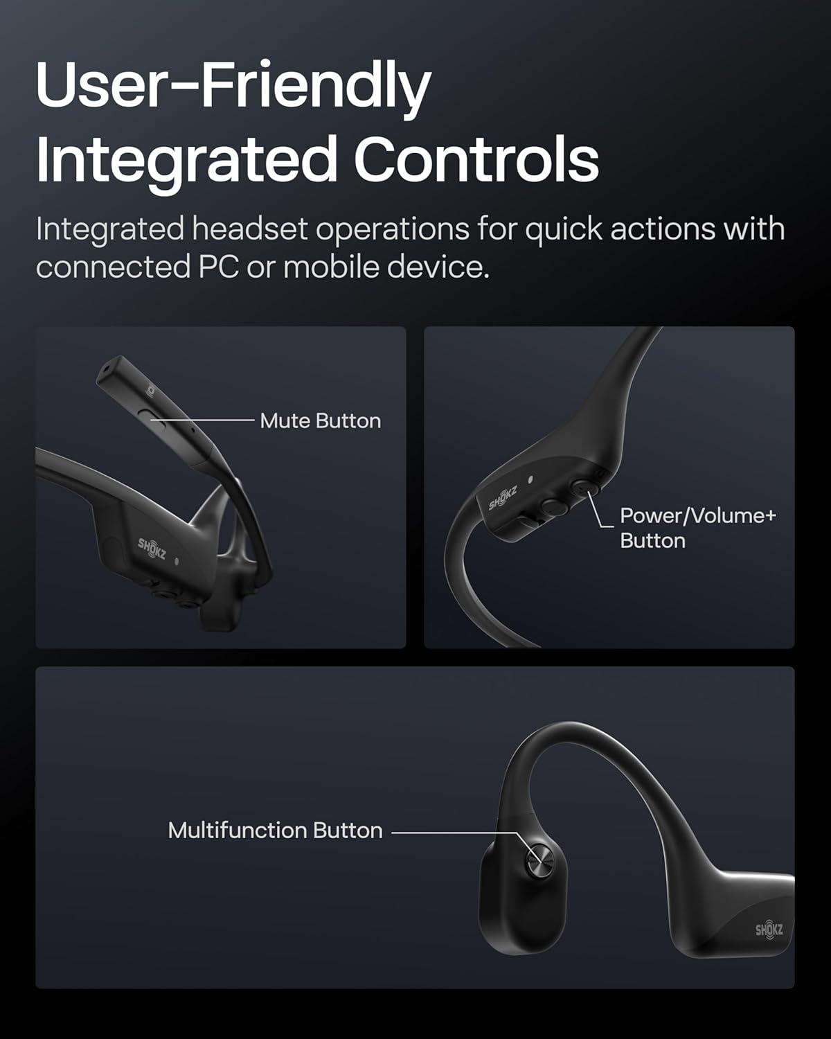 imageSHOKZ OpenComm2 UC 2025 Upgrade  OpenEar Wireless Computer Headset with Boom Mic Bone Conduction Bluetooth Stereo Headphones USBA Dongle Compatible with PC and Mac Zoom Certified  C120UCUSBC Charging