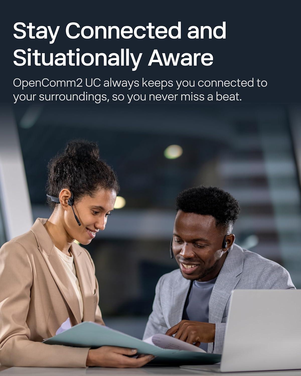 imageSHOKZ OpenComm2 UC 2025 Upgrade  OpenEar Wireless Computer Headset with Boom Mic Bone Conduction Bluetooth Stereo Headphones USBA Dongle Compatible with PC and Mac Zoom Certified  C120UCUSBC Charging