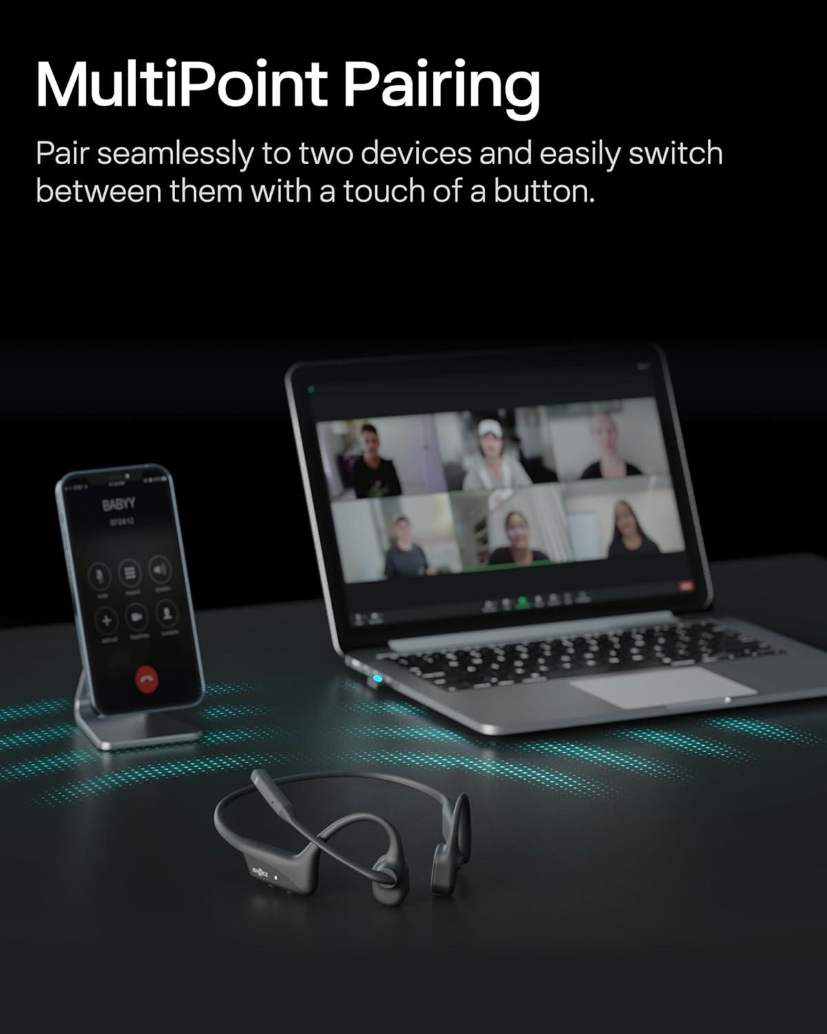 imageSHOKZ OpenComm2 UC 2025 Upgrade  OpenEar Wireless Computer Headset with Boom Mic Bone Conduction Bluetooth Stereo Headphones USBA Dongle Compatible with PC and Mac Zoom Certified  C120UCUSBC Charging