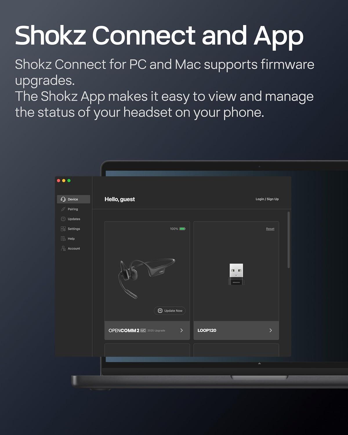 imageSHOKZ OpenComm2 UC 2025 Upgrade  OpenEar Wireless Computer Headset with Boom Mic Bone Conduction Bluetooth Stereo Headphones USBA Dongle Compatible with PC and Mac Zoom Certified  C120UCUSBC Charging