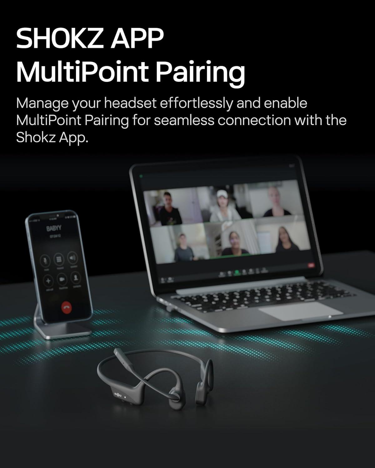 imageSHOKZ OpenComm2 UC 2025 Upgrade  OpenEar Wireless Computer Headset with Boom Mic Bone Conduction Bluetooth Stereo Headphones USBA Dongle Compatible with PC and Mac Zoom Certified  C120UCUSBC Charging