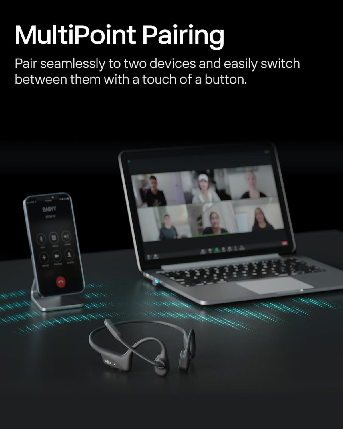 imageSHOKZ OpenComm2 UC 2025 Upgrade  OpenEar Wireless Computer Headset with Boom Mic Bone Conduction Bluetooth Stereo Headphones USBA Dongle Compatible with PC and Mac Zoom Certified  C120UCUSBC Charging