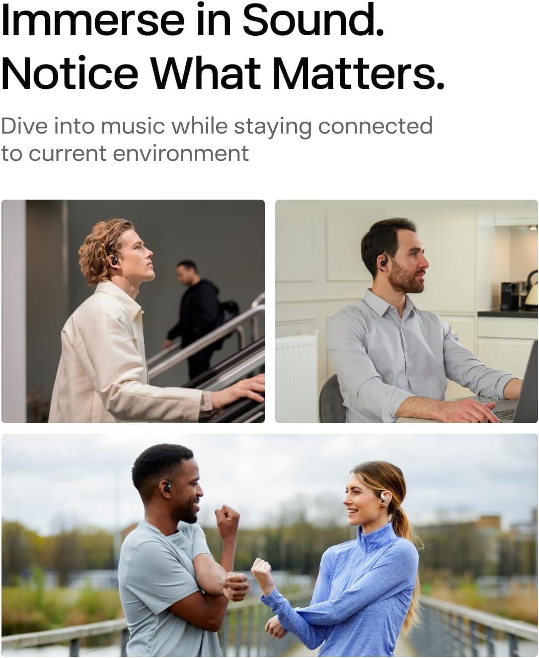 imageSHOKZ OpenFit  OpenEar True Wireless Bluetooth Headphones with Microphone Earbuds with Earhooks Sweat Resistant Fast Charging 28HRS Playtime Compatible with iPhone amp Android RenewedBlack