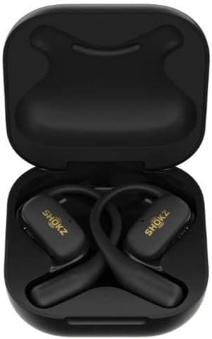 imageSHOKZ OpenFit  OpenEar True Wireless Bluetooth Headphones with Microphone Earbuds with Earhooks Sweat Resistant Fast Charging 28HRS Playtime Compatible with iPhone amp Android RenewedBlack Gold SE