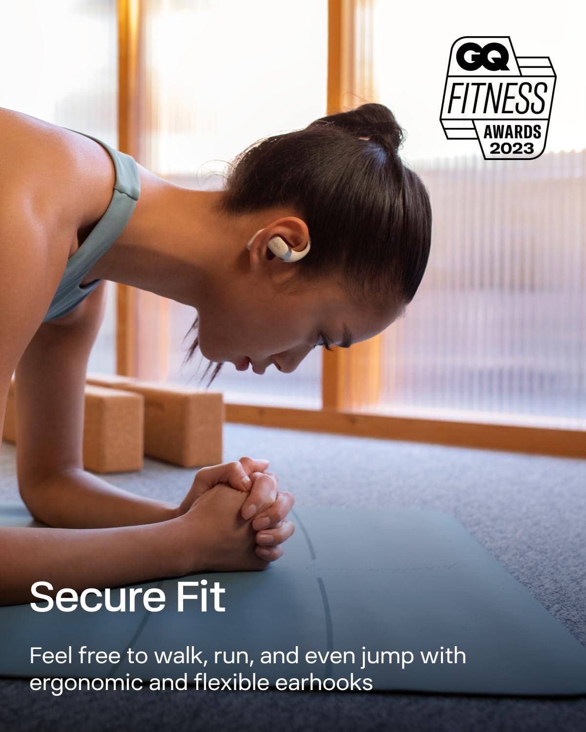 imageSHOKZ OpenFit  OpenEar True Wireless Bluetooth Headphones with Microphone Earbuds with Earhooks Sweat Resistant Fast Charging 28HRS Playtime Compatible with iPhone amp Android RenewedBeige