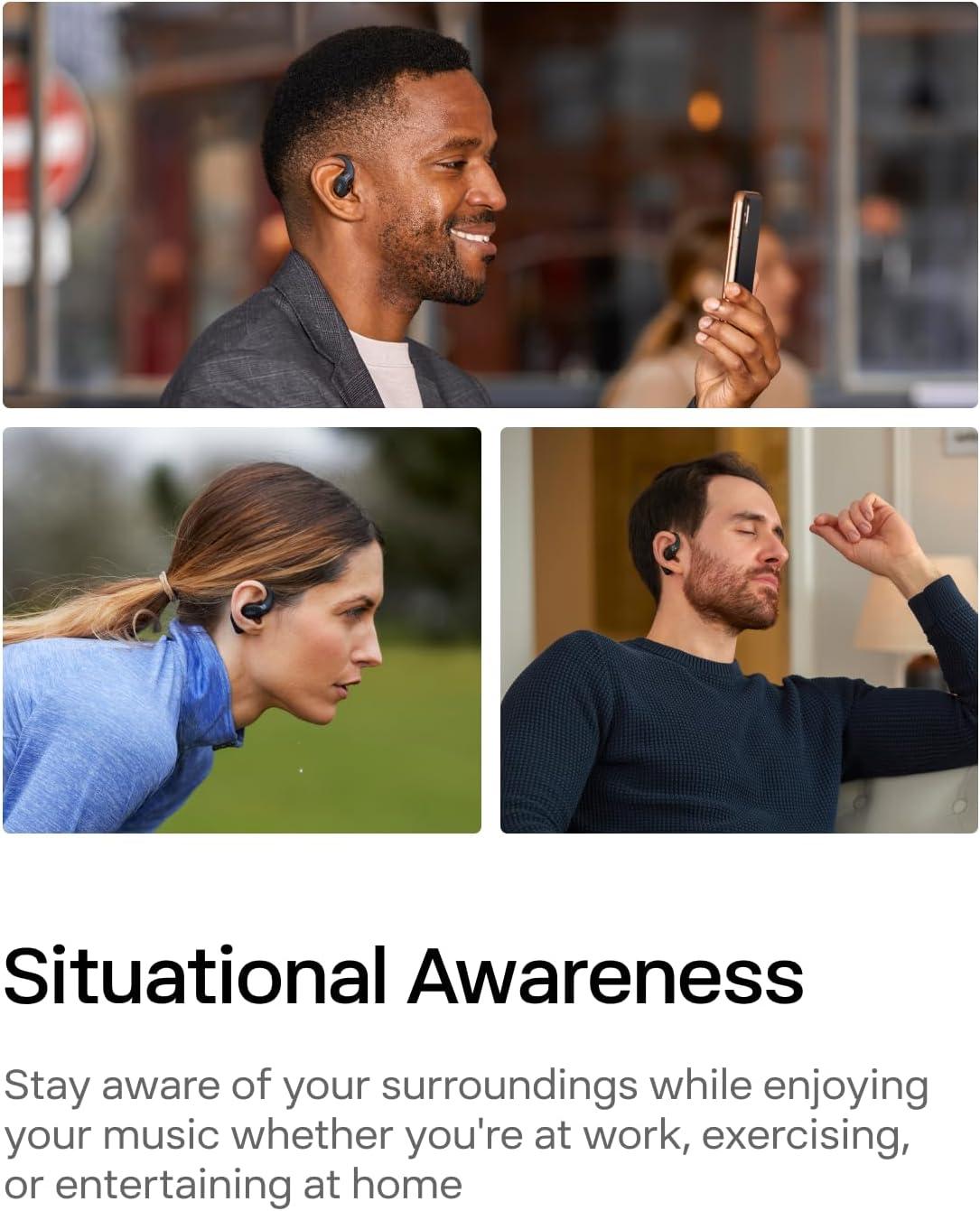 imageSHOKZ OpenFit  OpenEar True Wireless Bluetooth Headphones with Microphone Earbuds with Earhooks Sweat Resistant Fast Charging 28HRS Playtime Compatible with iPhone amp Android RenewedBeige