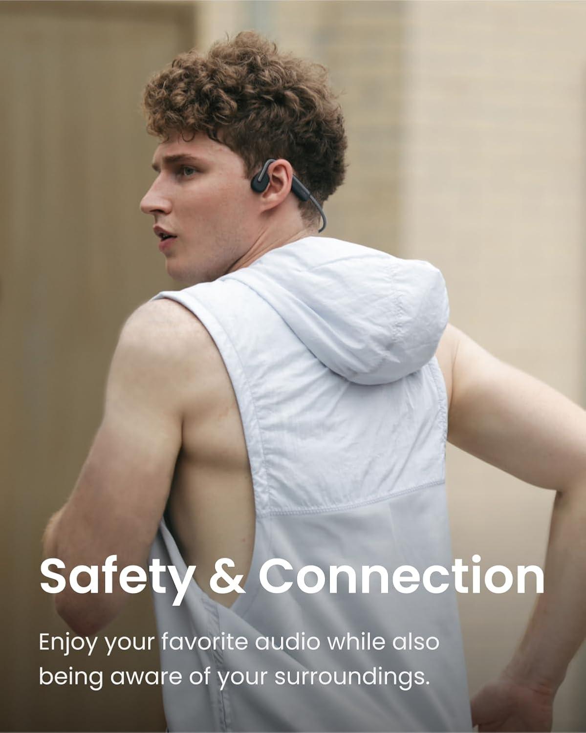 imageSHOKZ OpenMove  OpenEar Bluetooth Sport Headphones  Bone Conduction Wireless Earphones  Sweatproof for Running and Workouts with Sticker Pack Grey Renewed