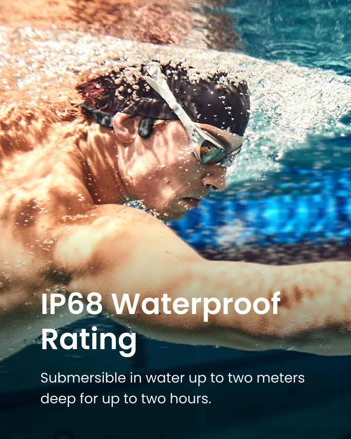 imageSHOKZ OpenSwim Swimming MP3  No Bluetooth  Bone Conduction MP3 Player Waterproof for Swimming  OpenEar Wireless MP3 Player with Earplug Black Renewed