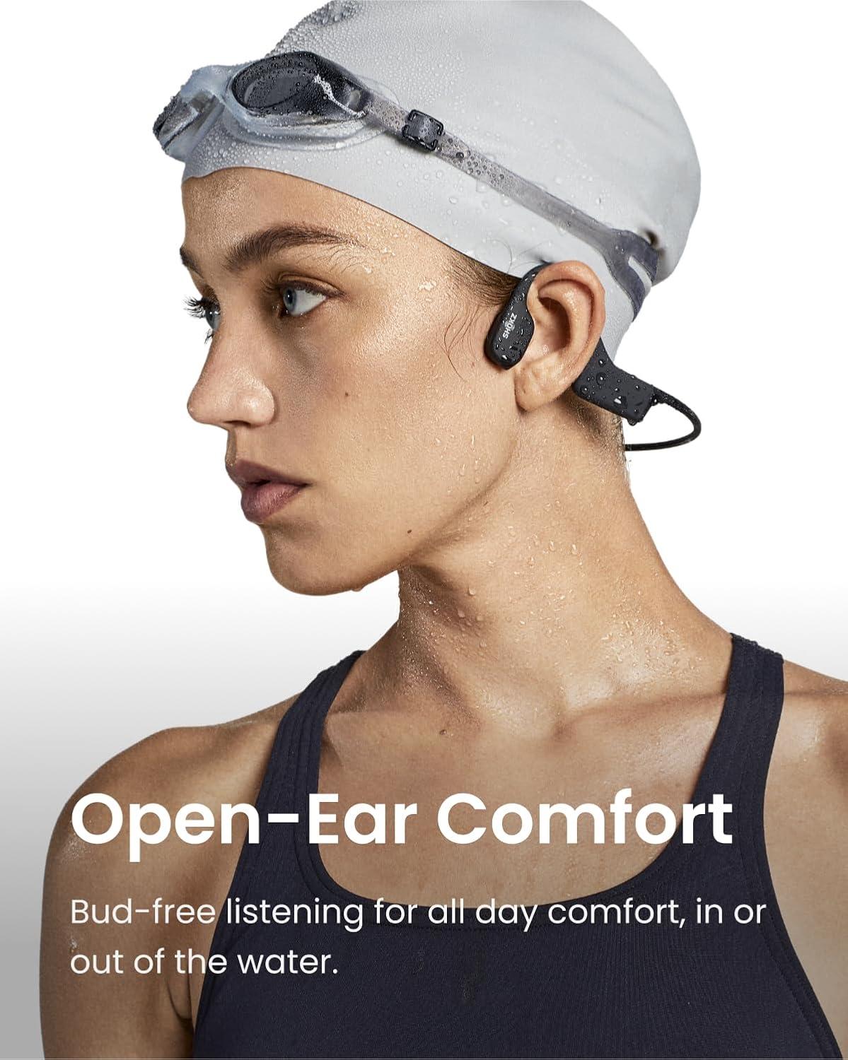 imageSHOKZ OpenSwim Swimming MP3  No Bluetooth  Bone Conduction MP3 Player Waterproof for Swimming  OpenEar Wireless MP3 Player with Earplug Black Renewed