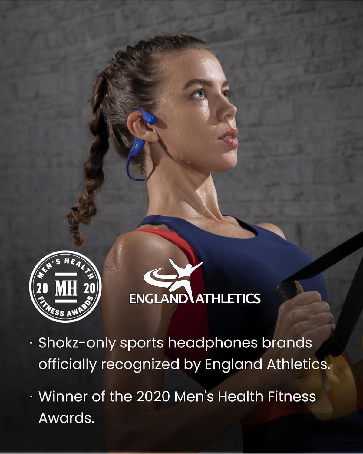 imageSHOKZ OpenSwim Swimming MP3  No Bluetooth  Bone Conduction MP3 Player Waterproof for Swimming  OpenEar Wireless MP3 Player with Earplug Blue Renewed