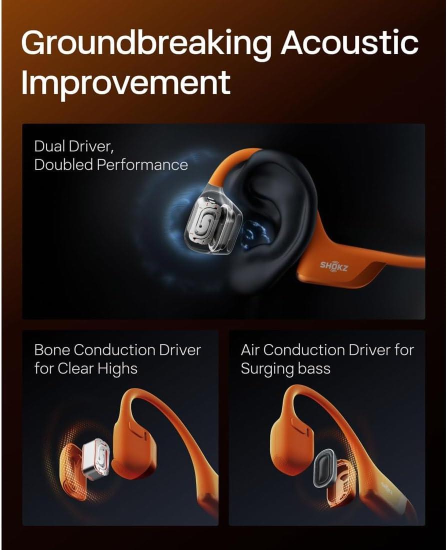 imageSHOKZ OpenRun Pro 2 OpenEar Bluetooth Headphones for Sports Fans with 12 Hours Playback Time Size Mini Colour OrangeOrange