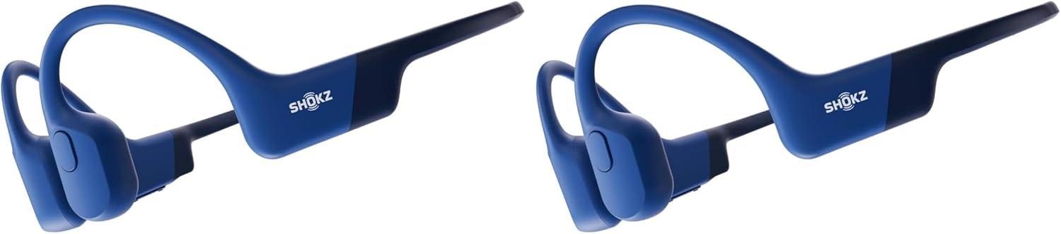 imageSHOKZ OpenRun Bone Conduction OpenEar Bluetooth Sport Headphones Running Workout Bundle with Waterproof Carrying Case amp Sweat Headband IP67 Sweat Resistant 8H Playtime Mic BlackBlue