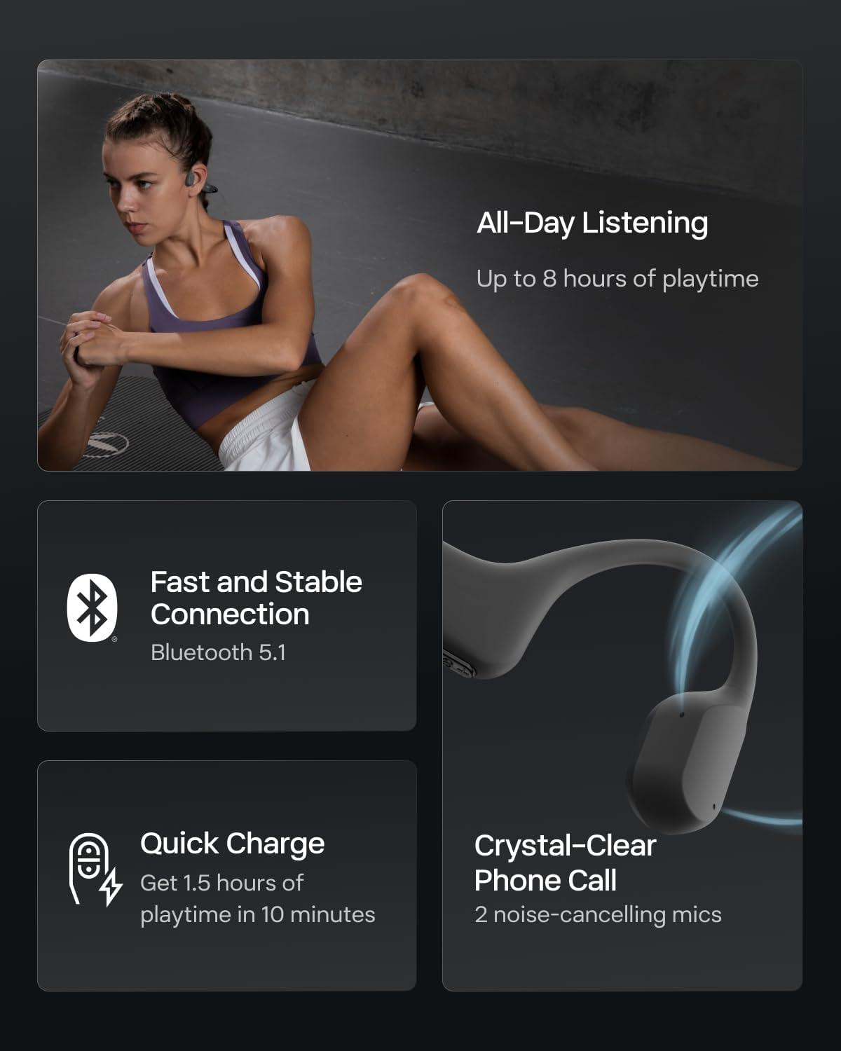 imageSHOKZ OpenRun Bone Conduction OpenEar Bluetooth Sport Headphones Running Workout Bundle with Waterproof Carrying Case amp Sweat Headband IP67 Sweat Resistant 8H Playtime Mic BlackBlack