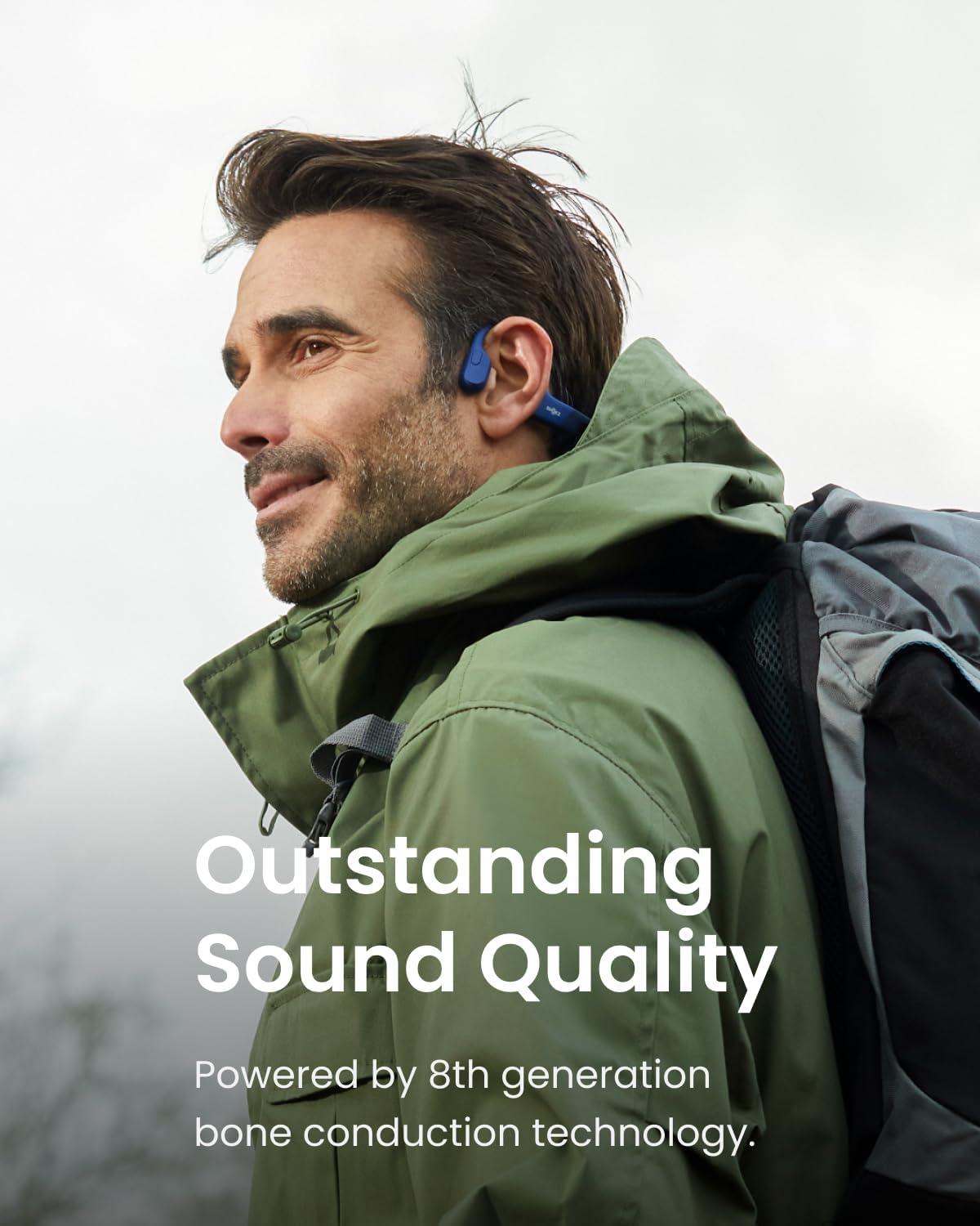 imageSHOKZ OpenRun Bone Conduction OpenEar Bluetooth Sport Headphones Running Workout Bundle with Waterproof Carrying Case amp Sweat Headband IP67 Sweat Resistant 8H Playtime Mic BlackBlue