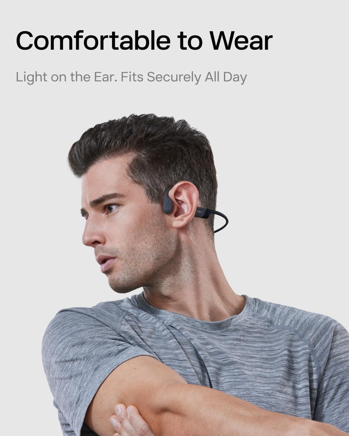 imageSHOKZ OpenRun Bone Conduction OpenEar Bluetooth Sport Headphones Running Workout Bundle with Waterproof Carrying Case amp Sweat Headband IP67 Sweat Resistant 8H Playtime Mic BlackBlack