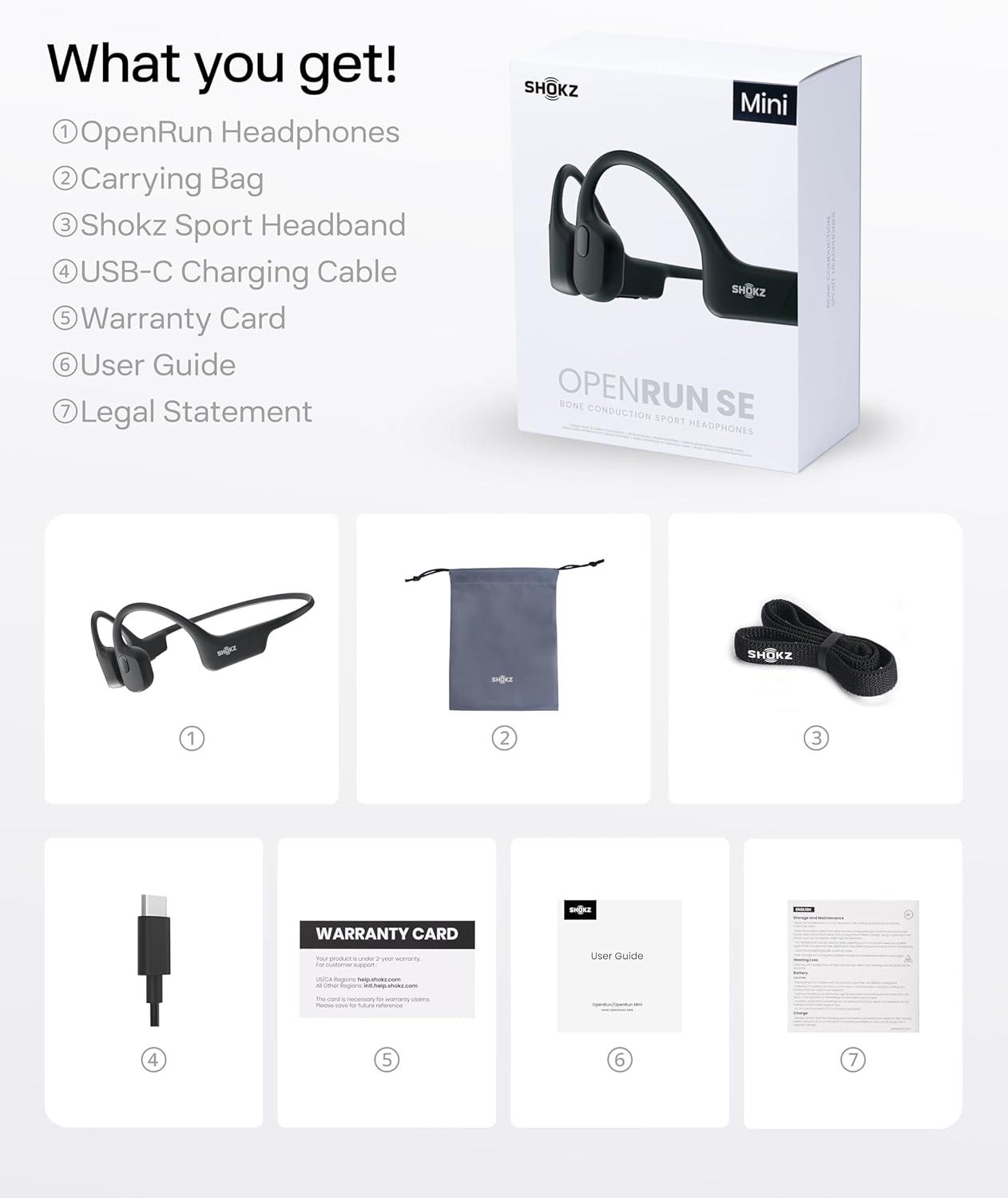 imageSHOKZ OpenRun Bone Conduction OpenEar Bluetooth Sport Headphones Running Workout Bundle with Waterproof Carrying Case amp Sweat Headband IP67 Sweat Resistant 8H Playtime Mic BlackBlack