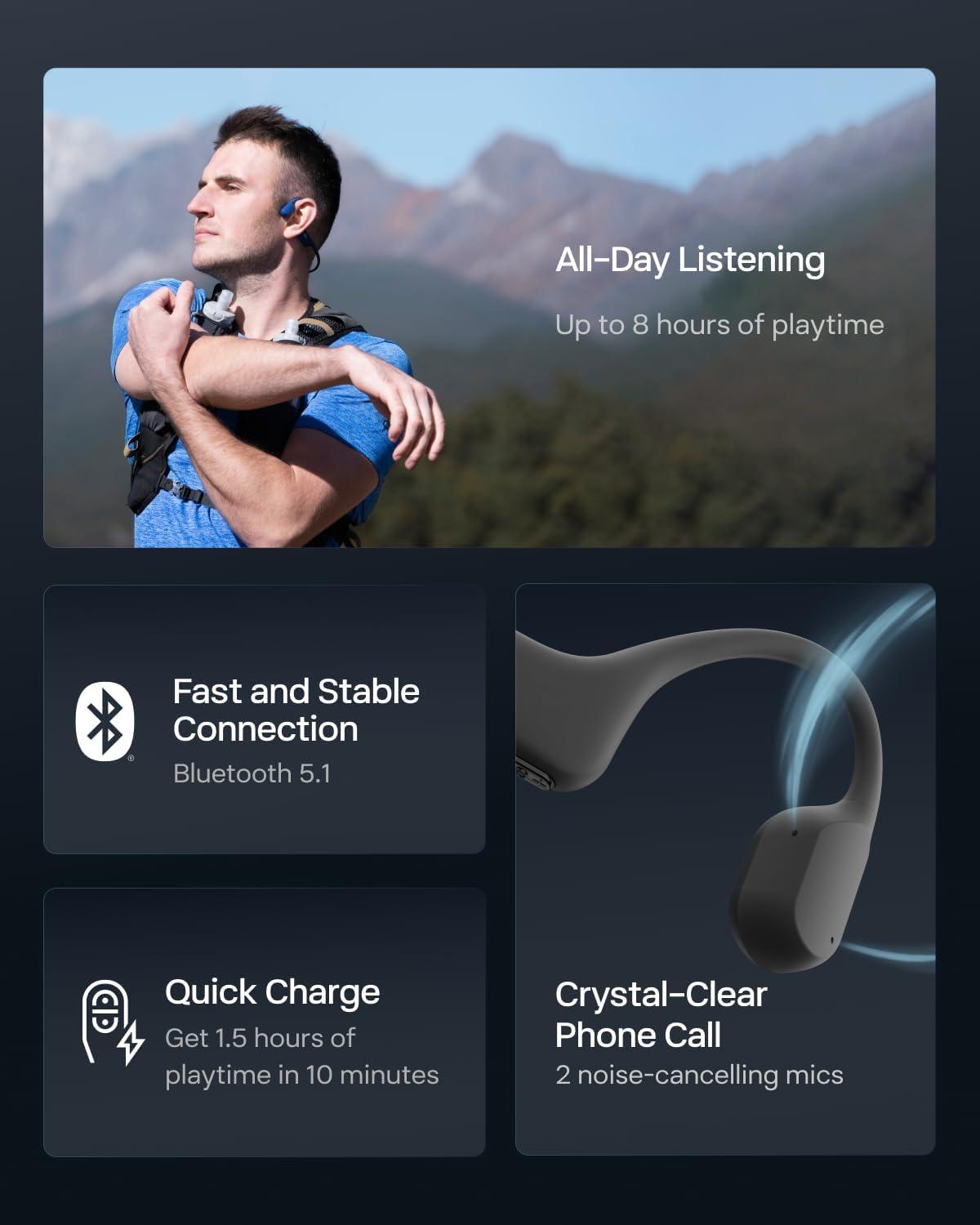 imageSHOKZ OpenRun Bone Conduction OpenEar Bluetooth Sport Headphones Running Workout Bundle with Waterproof Carrying Case amp Sweat Headband IP67 Sweat Resistant 8H Playtime Mic BlackBlue