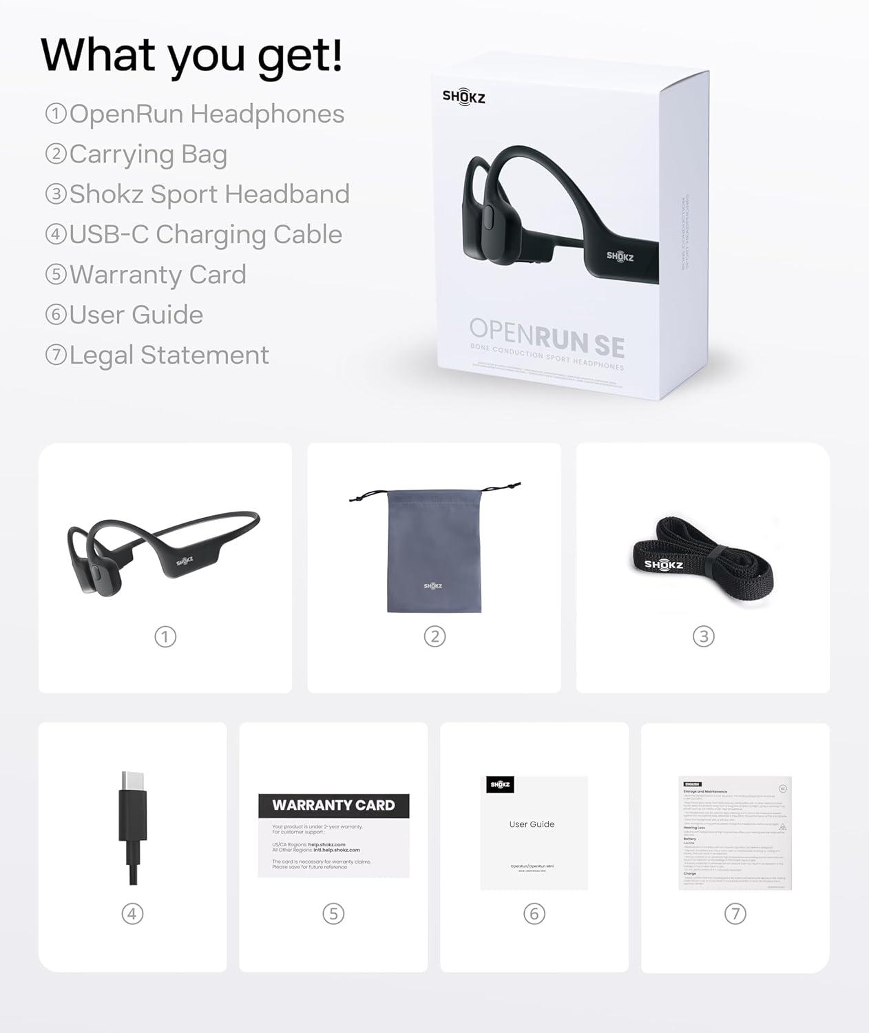 imageSHOKZ OpenRun Bone Conduction OpenEar Bluetooth Sport Headphones Running Workout Bundle with Waterproof Carrying Case amp Sweat Headband IP67 Sweat Resistant 8H Playtime Mic BlackBlack