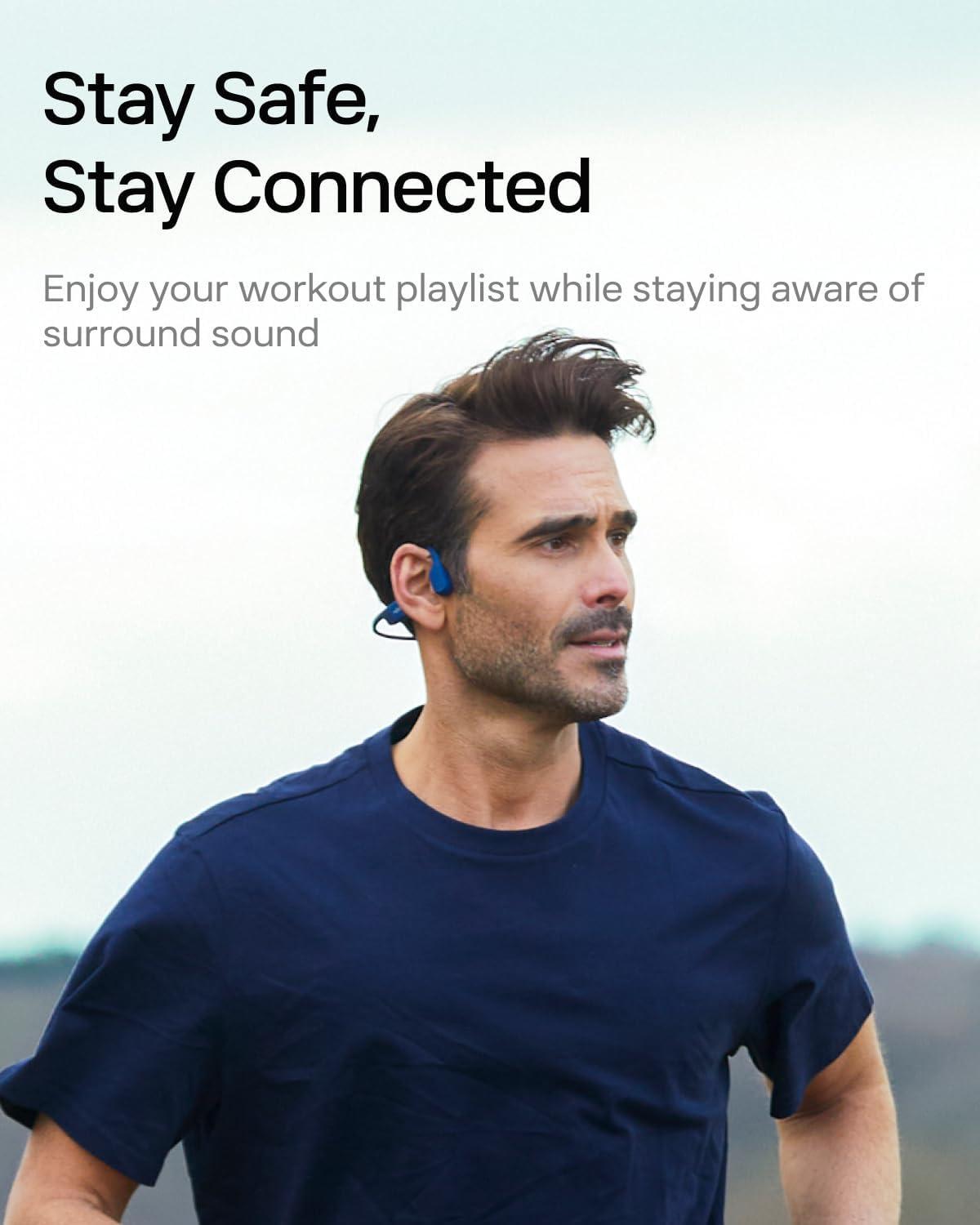 imageSHOKZ OpenRun Bone Conduction OpenEar Bluetooth Sport Headphones Running Workout Bundle with Waterproof Carrying Case amp Sweat Headband IP67 Sweat Resistant 8H Playtime Mic BlackBlue