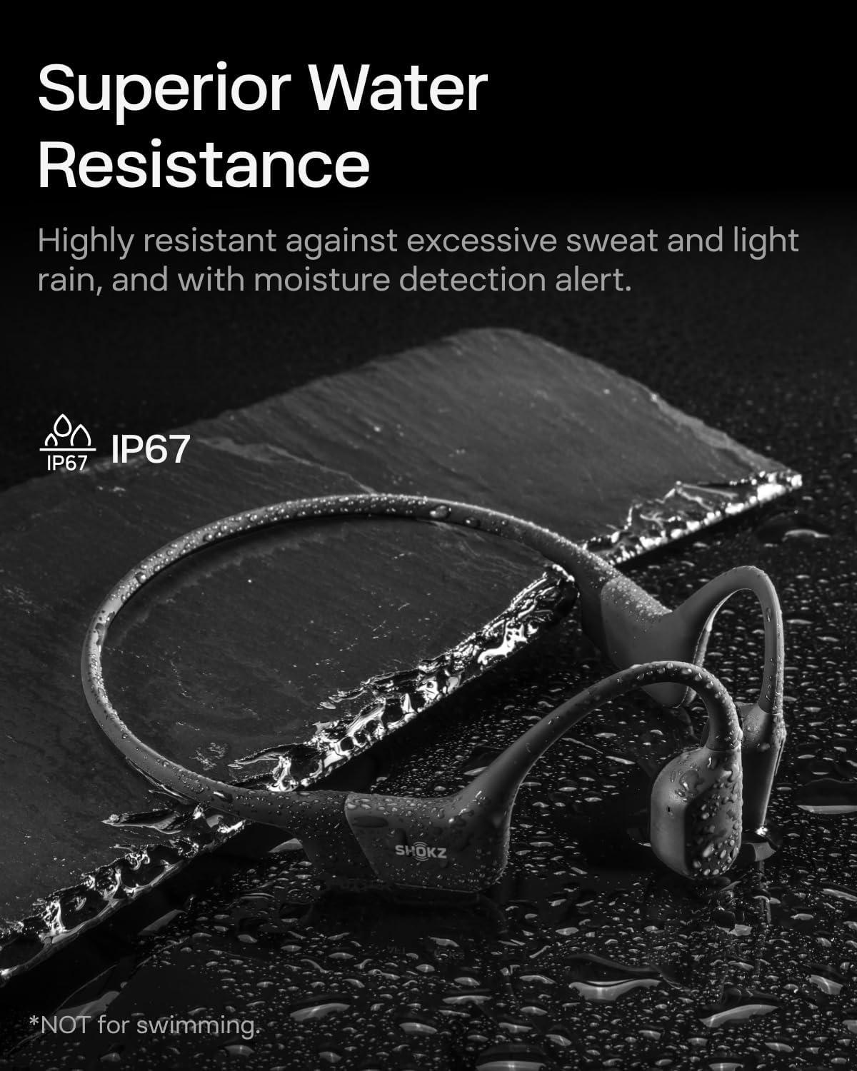 imageSHOKZ OpenRun Bone Conduction OpenEar Bluetooth Sport Headphones Running Workout Bundle with Waterproof Carrying Case amp Sweat Headband IP67 Sweat Resistant 8H Playtime Mic BlackBlack