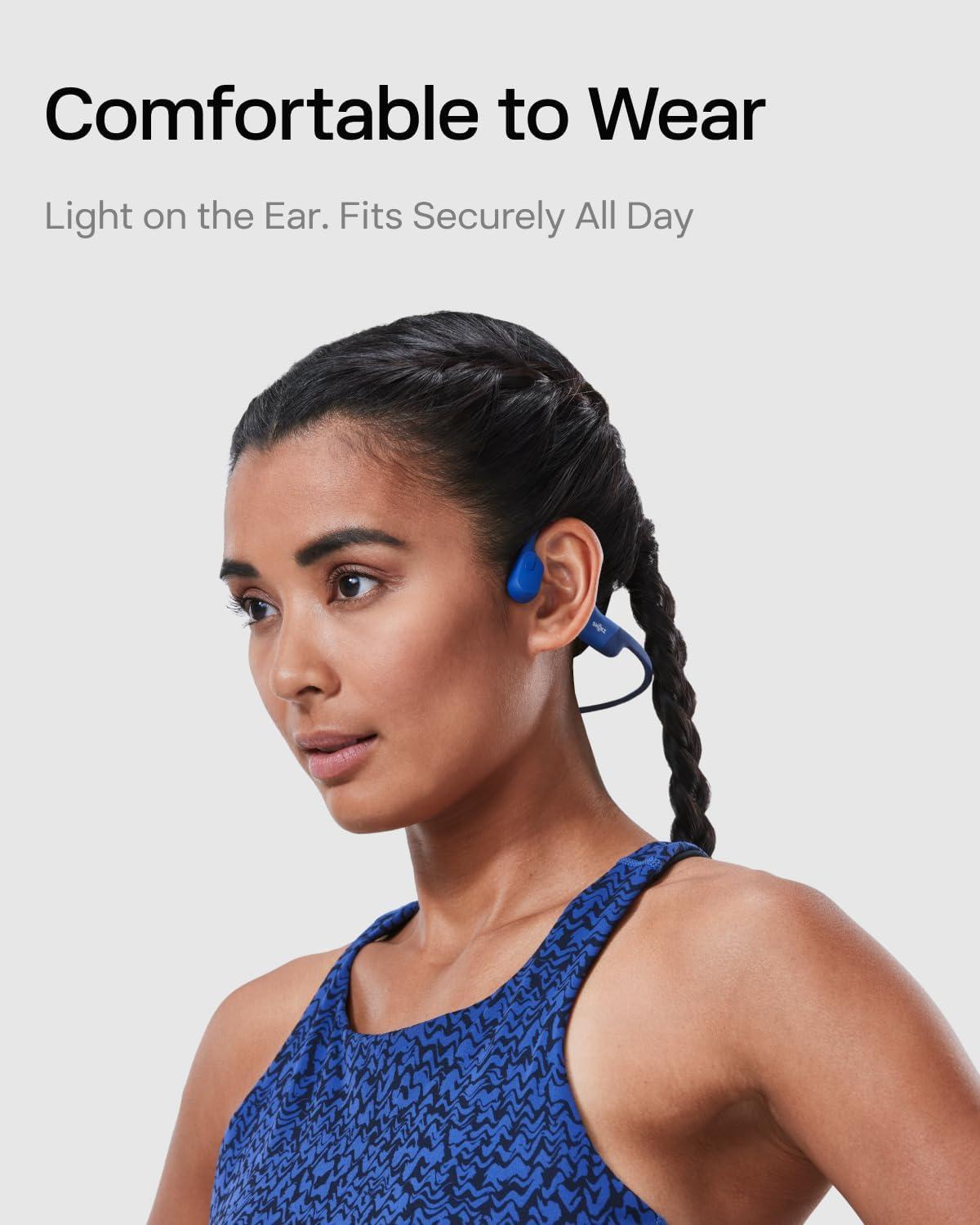 imageSHOKZ OpenRun Bone Conduction OpenEar Bluetooth Sport Headphones Running Workout Bundle with Waterproof Carrying Case amp Sweat Headband IP67 Sweat Resistant 8H Playtime Mic BlackBlue