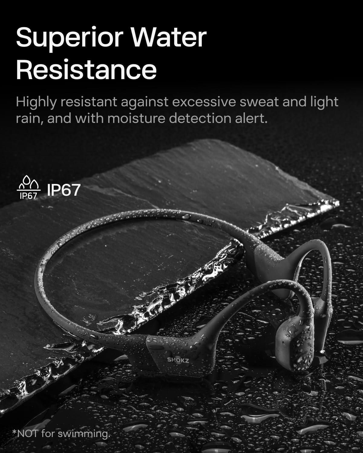 imageSHOKZ OpenRun Bone Conduction OpenEar Bluetooth Sport Headphones Running Workout Bundle with Waterproof Carrying Case amp Sweat Headband IP67 Sweat Resistant 8H Playtime Mic BlackBlack