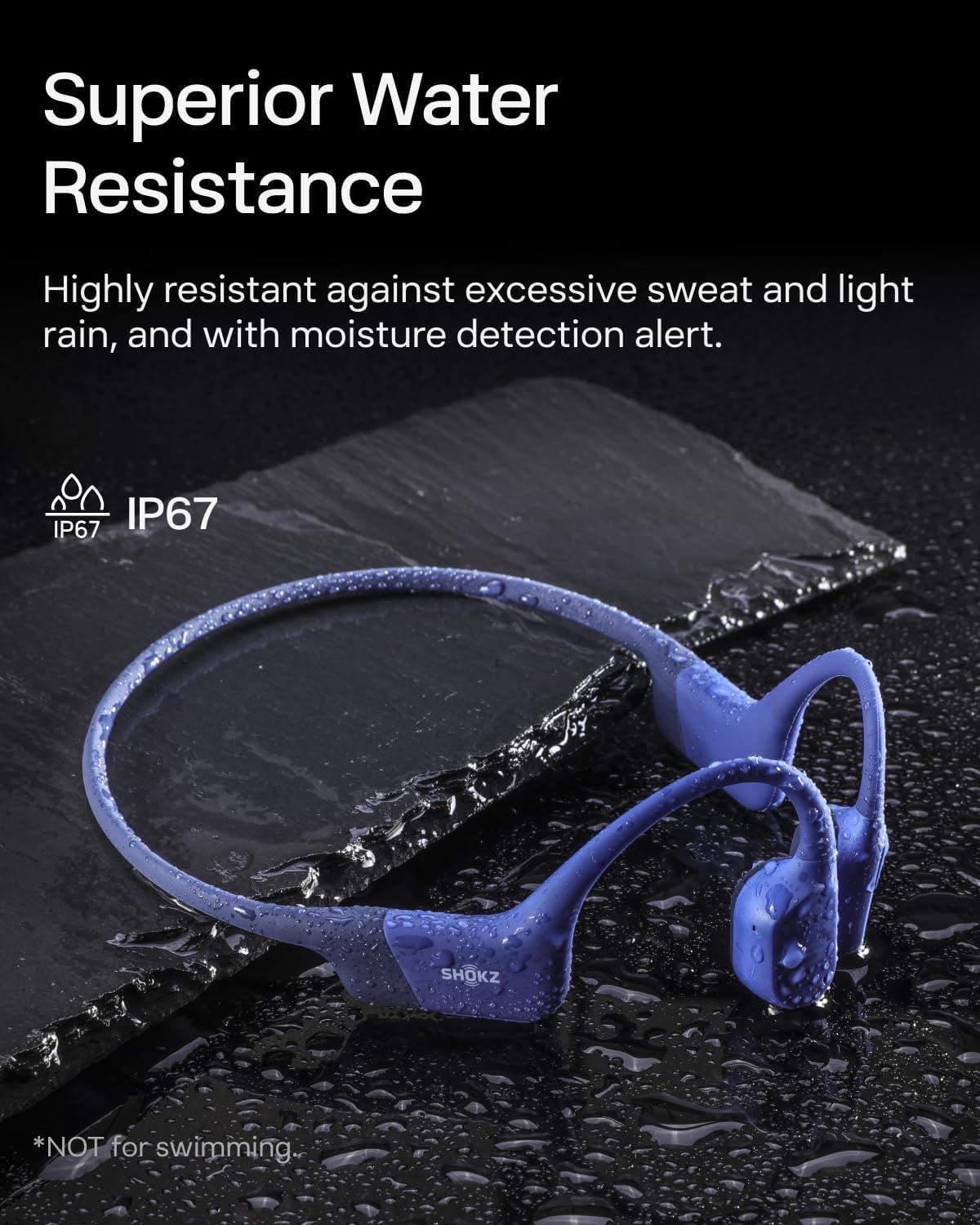imageSHOKZ OpenRun Bone Conduction OpenEar Bluetooth Sport Headphones Running Workout Bundle with Waterproof Carrying Case amp Sweat Headband IP67 Sweat Resistant 8H Playtime Mic BlackBlue