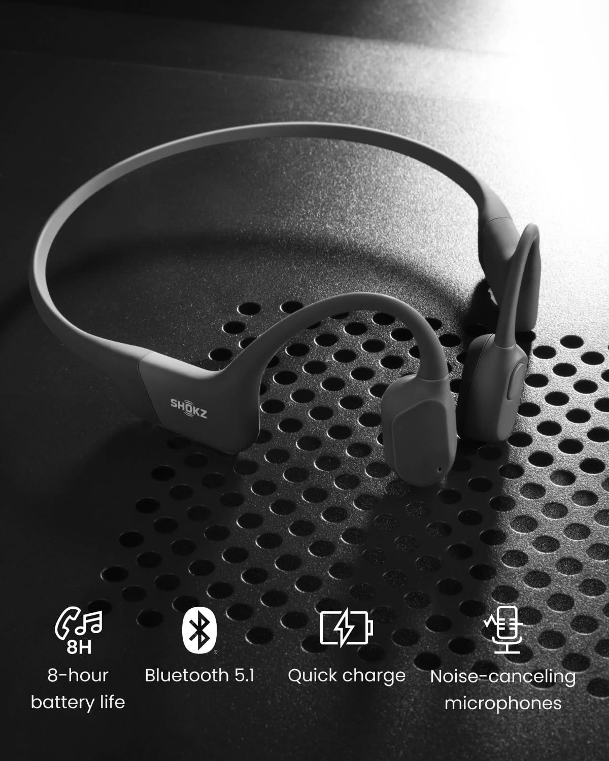 imageSHOKZ OpenRun Bone Conduction OpenEar Bluetooth Sport Headphones Running Workout Bundle with Waterproof Carrying Case amp Sweat Headband IP67 Sweat Resistant 8H Playtime Mic BlackBlack