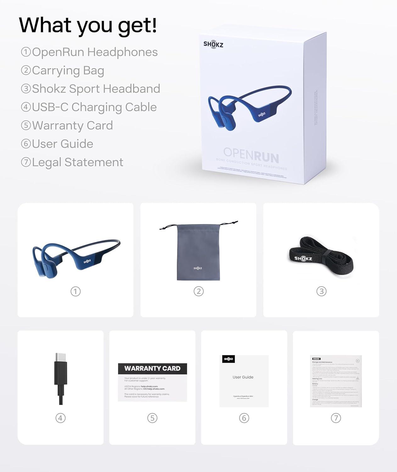 imageSHOKZ OpenRun Bone Conduction OpenEar Bluetooth Sport Headphones Running Workout Bundle with Waterproof Carrying Case amp Sweat Headband IP67 Sweat Resistant 8H Playtime Mic BlackBlue
