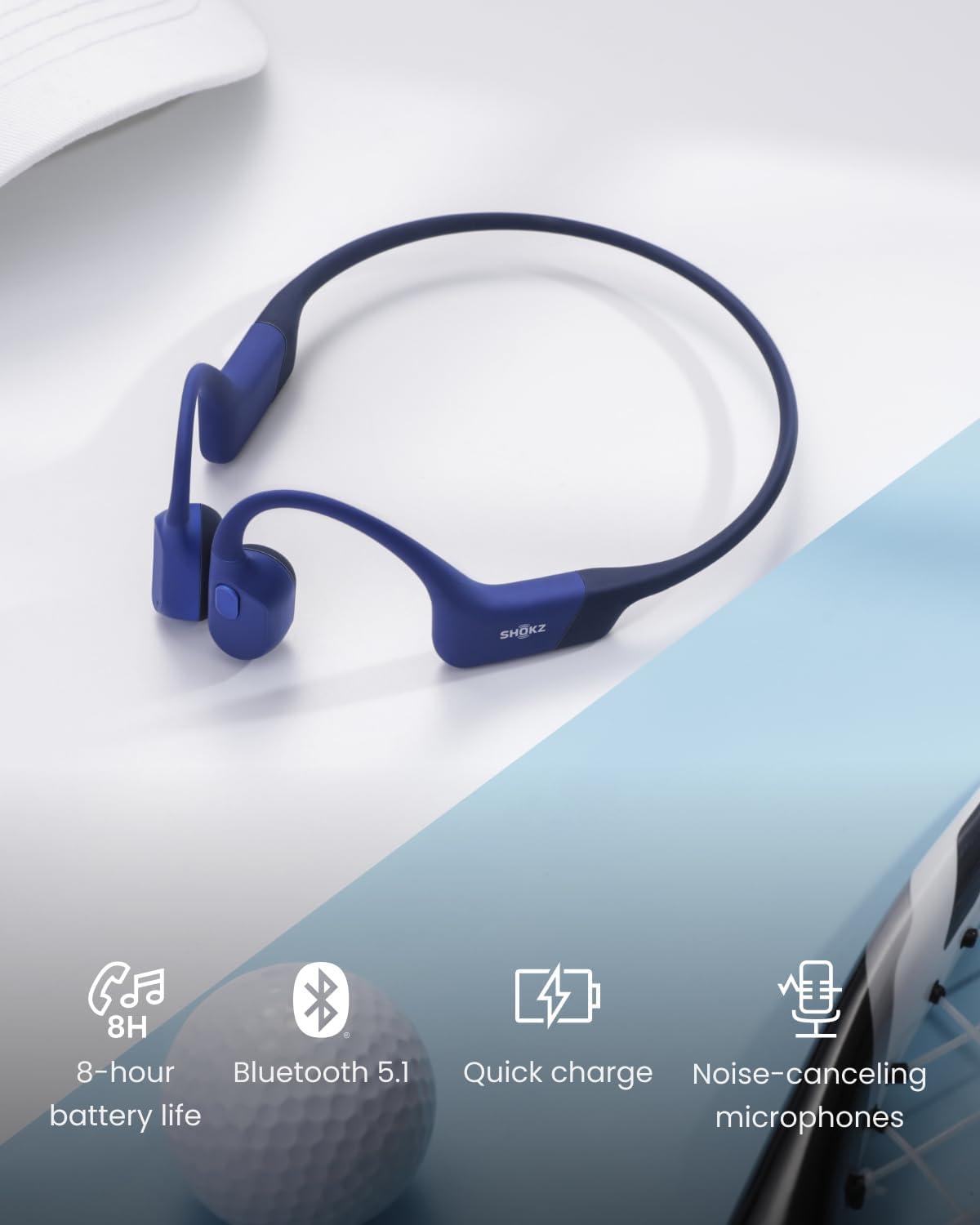 imageSHOKZ OpenRun Bone Conduction OpenEar Bluetooth Sport Headphones Running Workout Bundle with Waterproof Carrying Case amp Sweat Headband IP67 Sweat Resistant 8H Playtime Mic BlackBlue