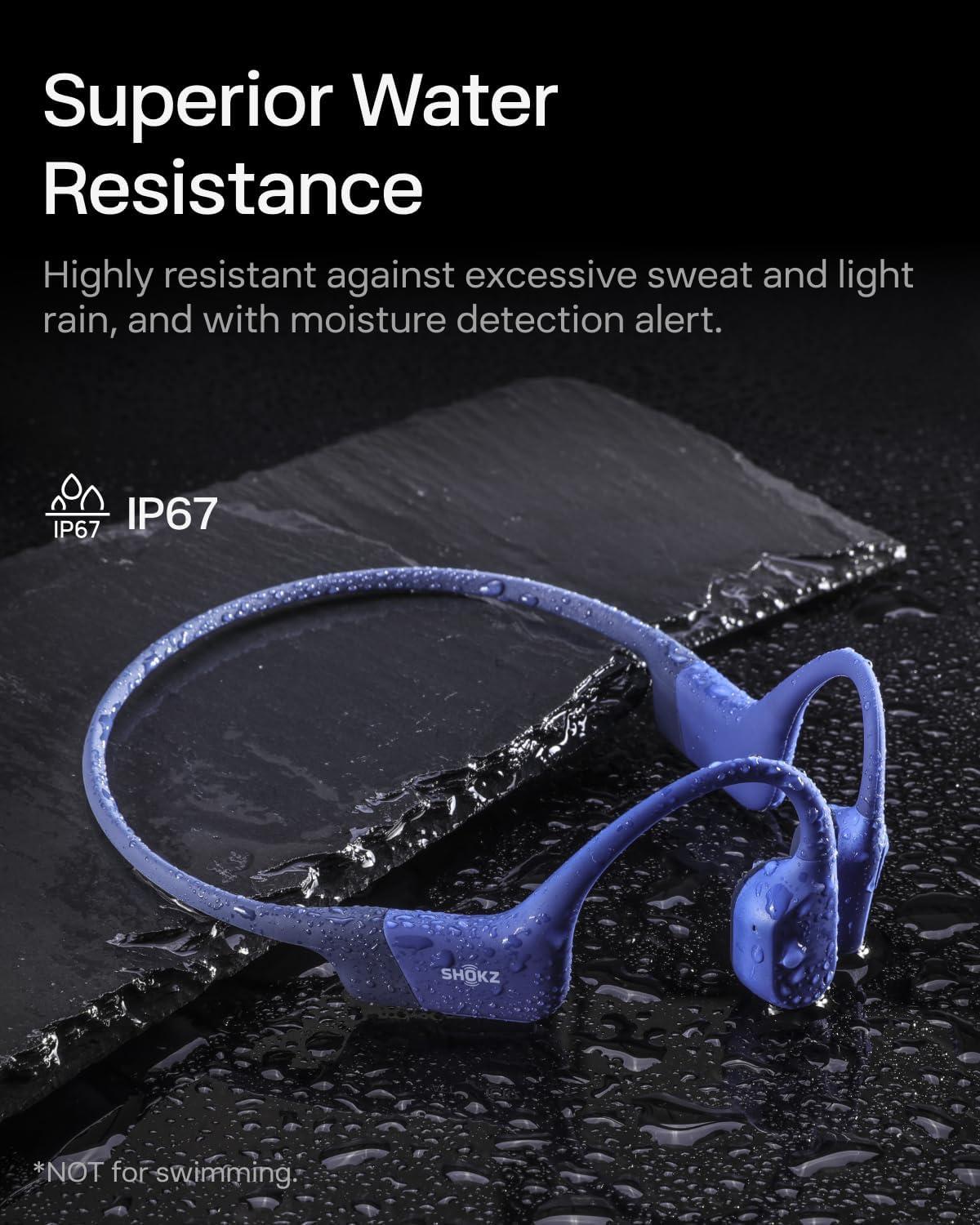 imageSHOKZ OpenRun Bone Conduction OpenEar Bluetooth Sport Headphones Running Workout Bundle with Waterproof Carrying Case amp Sweat Headband IP67 Sweat Resistant 8H Playtime Mic BlackBlue