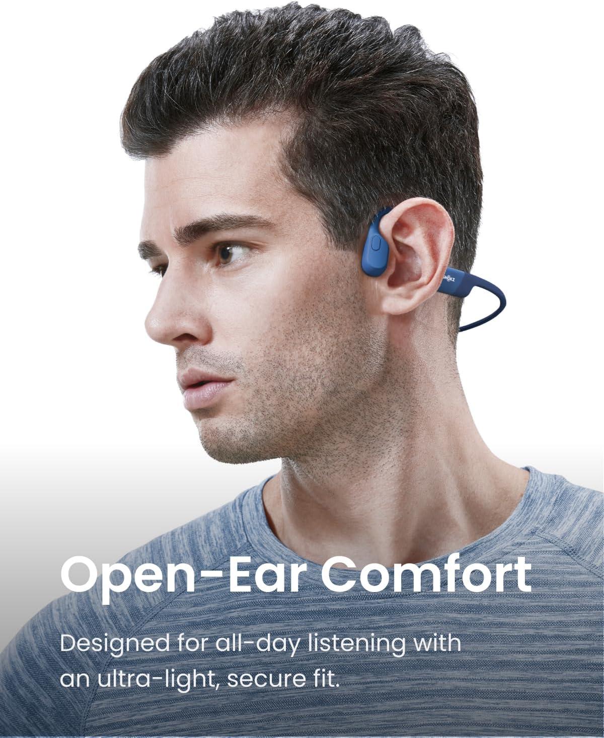 imageSHOKZ OpenRun Bone Conduction OpenEar Bluetooth Sport Headphones Running Workout Bundle with Waterproof Carrying Case amp Sweat Headband IP67 Sweat Resistant 8H Playtime Mic BlackBlue