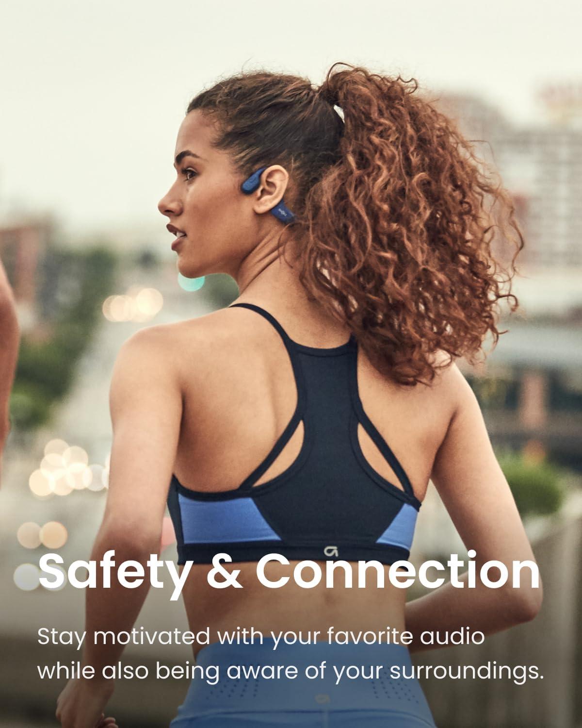imageSHOKZ OpenRun Bone Conduction OpenEar Bluetooth Sport Headphones Running Workout Bundle with Waterproof Carrying Case amp Sweat Headband IP67 Sweat Resistant 8H Playtime Mic BlackBlue