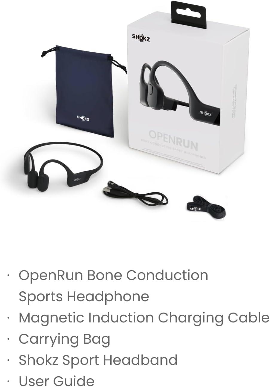 imageSHOKZ OpenRun Bone Conduction OpenEar Bluetooth Sport Headphones Running Workout Bundle with Waterproof Carrying Case amp Sweat Headband IP67 Sweat Resistant 8H Playtime Mic BlackBlack