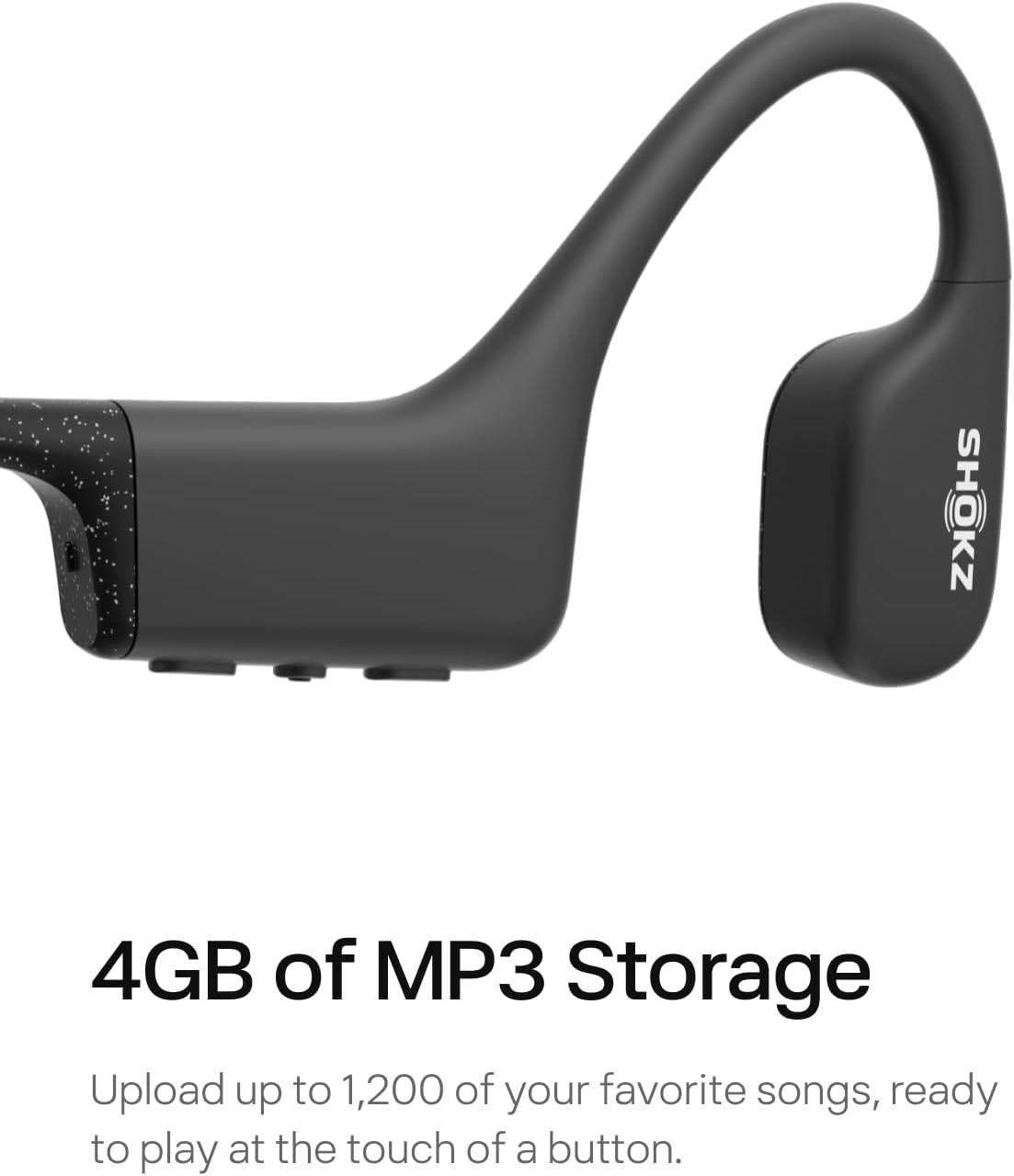 imageSHOKZ OpenSwim MP3 Waterproof Headphones for Swimming Not Bluetooth Compatible Builtin MP3 Player with Storage for 1200 Songs OpenEar Wireless Headphones with Nose Clip and Earplug Black