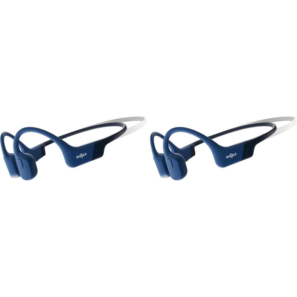 imageSHOKZ OpenRun Bone Conduction OpenEar Bluetooth Sport Headphones Running Workout Bundle with Waterproof Carrying Case amp Sweat Headband IP67 Sweat Resistant 8H Playtime Mic BlackBlue