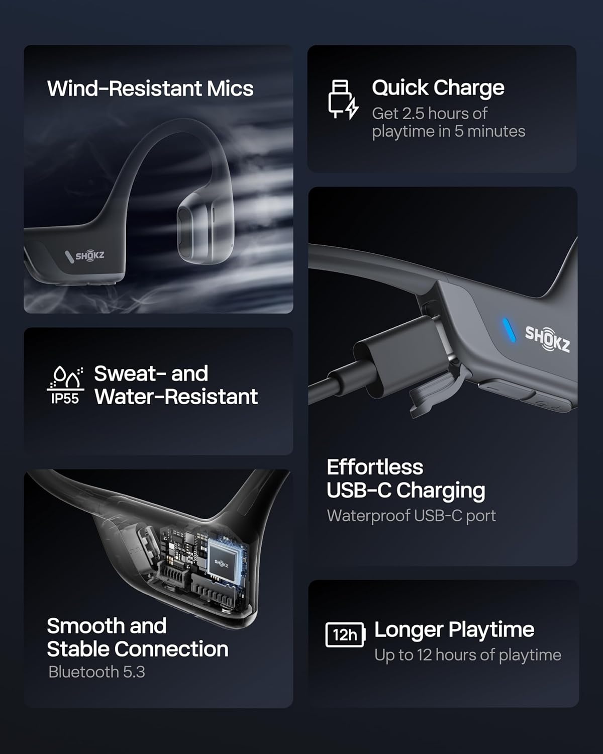 imageSHOKZ New OpenRun Pro 2Bone Conduction HeadphonesOpenEar Bluetooth Wireless Sport Earphones for RunningWorkoutsSweat ResistantSecure Comfortable FitDeep BassSmart Mic Free Gym BagBlack