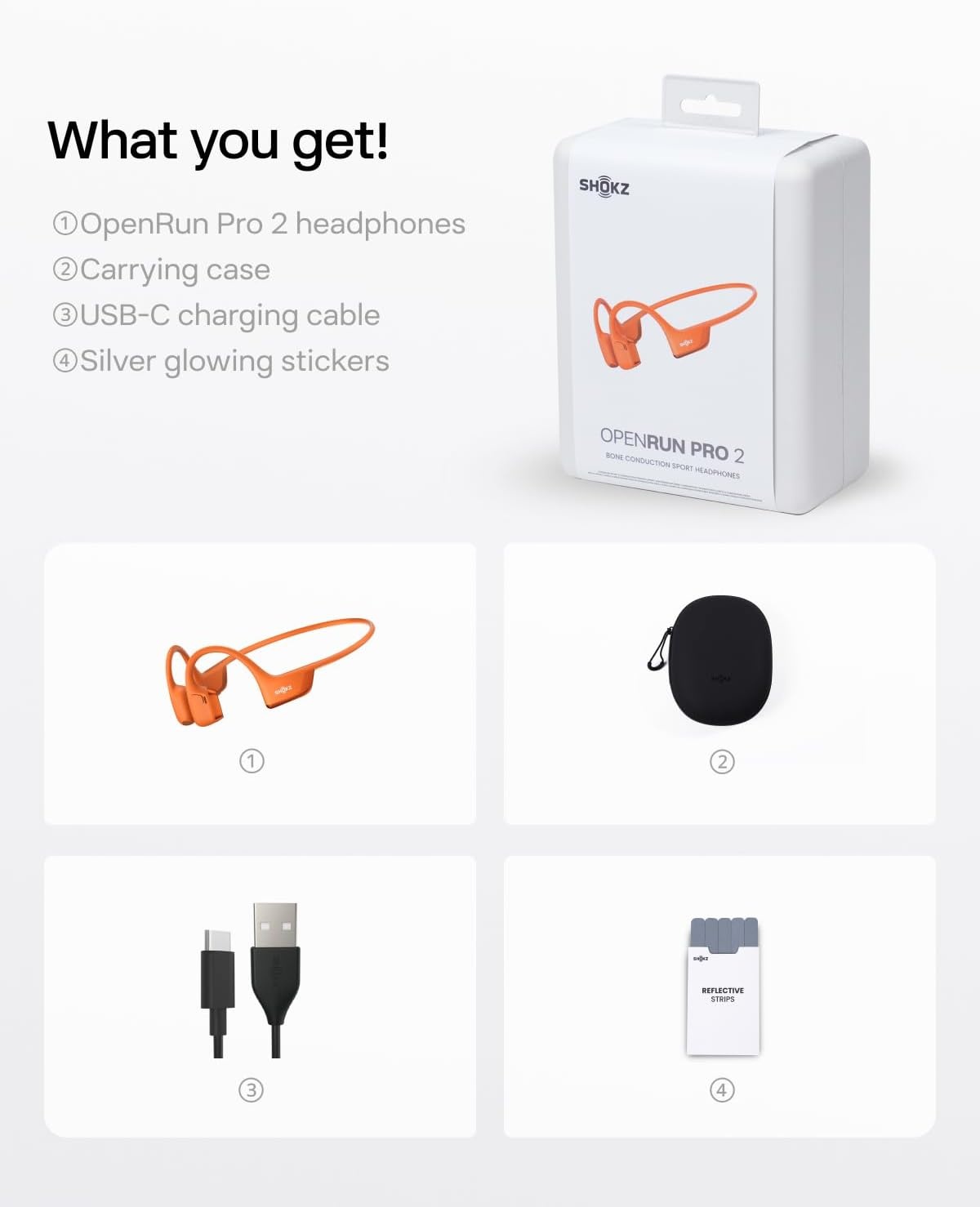 imageSHOKZ New OpenRun Pro 2Bone Conduction HeadphonesOpenEar Bluetooth Wireless Sport Earphones for RunningWorkoutsSweat ResistantSecure Comfortable FitDeep BassSmart Mic Free Gym BagOrange