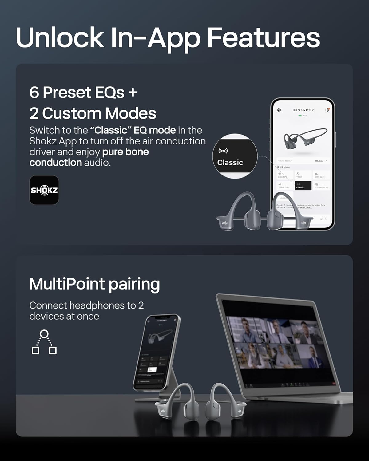 imageSHOKZ New OpenRun Pro 2Bone Conduction HeadphonesOpenEar Bluetooth Wireless Sport Earphones for RunningWorkoutsSweat ResistantSecure Comfortable FitDeep BassSmart Mic Free Gym BagBlack