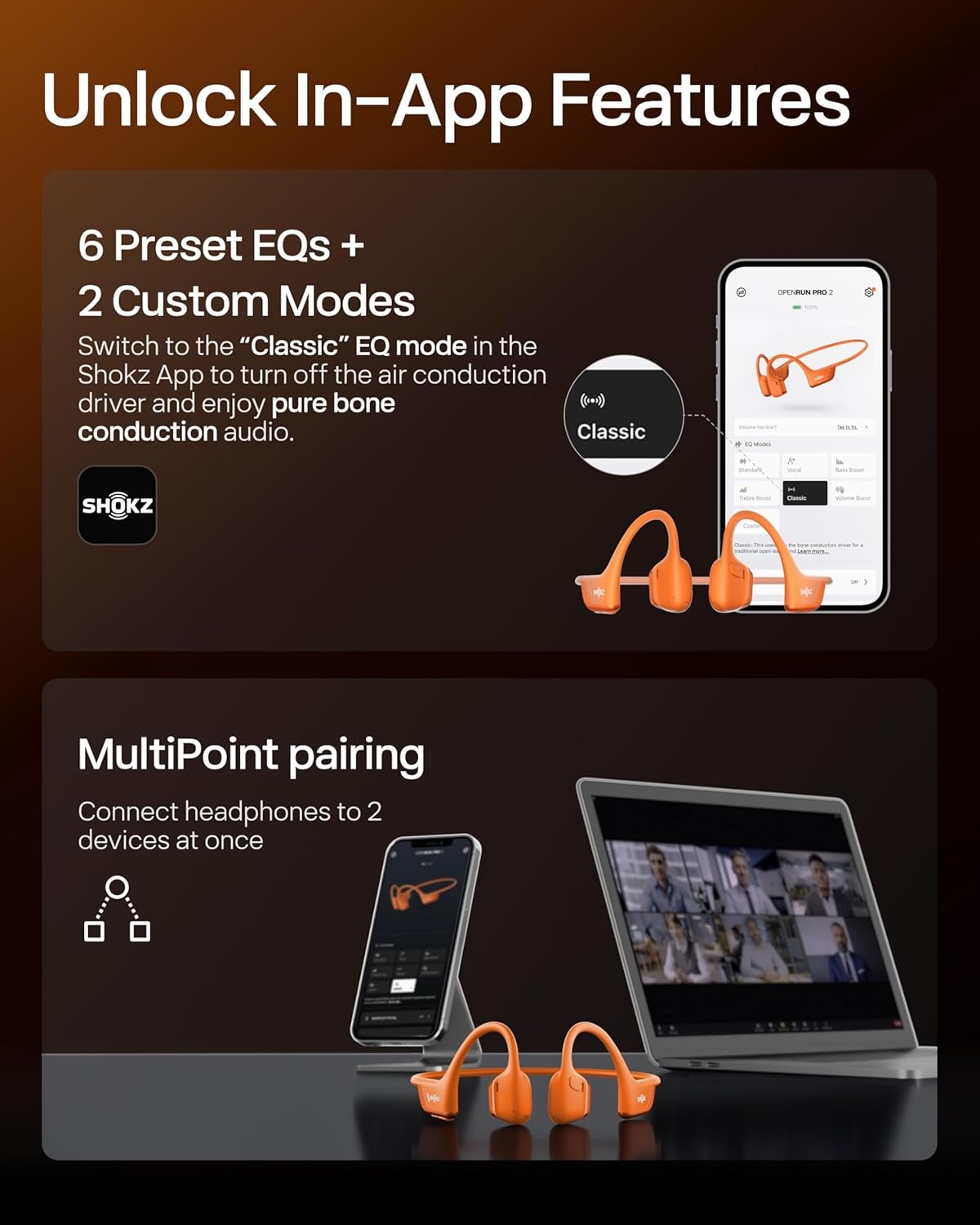 imageSHOKZ New OpenRun Pro 2Bone Conduction HeadphonesOpenEar Bluetooth Wireless Sport Earphones for RunningWorkoutsSweat ResistantSecure Comfortable FitDeep BassSmart Mic Free Gym BagOrange