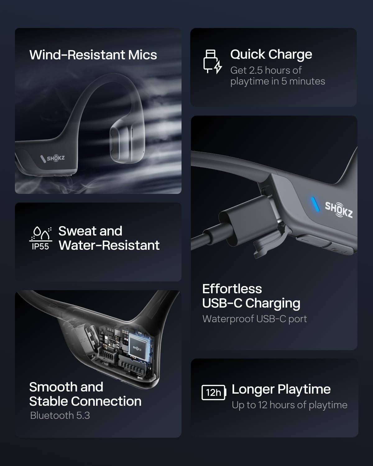 imageSHOKZ New OpenRun Pro 2Bone Conduction HeadphonesOpenEar Bluetooth Wireless Sport Earphones for RunningWorkoutsSweat ResistantSecure Comfortable FitDeep BassSmart Mic Free Gym BagBlack