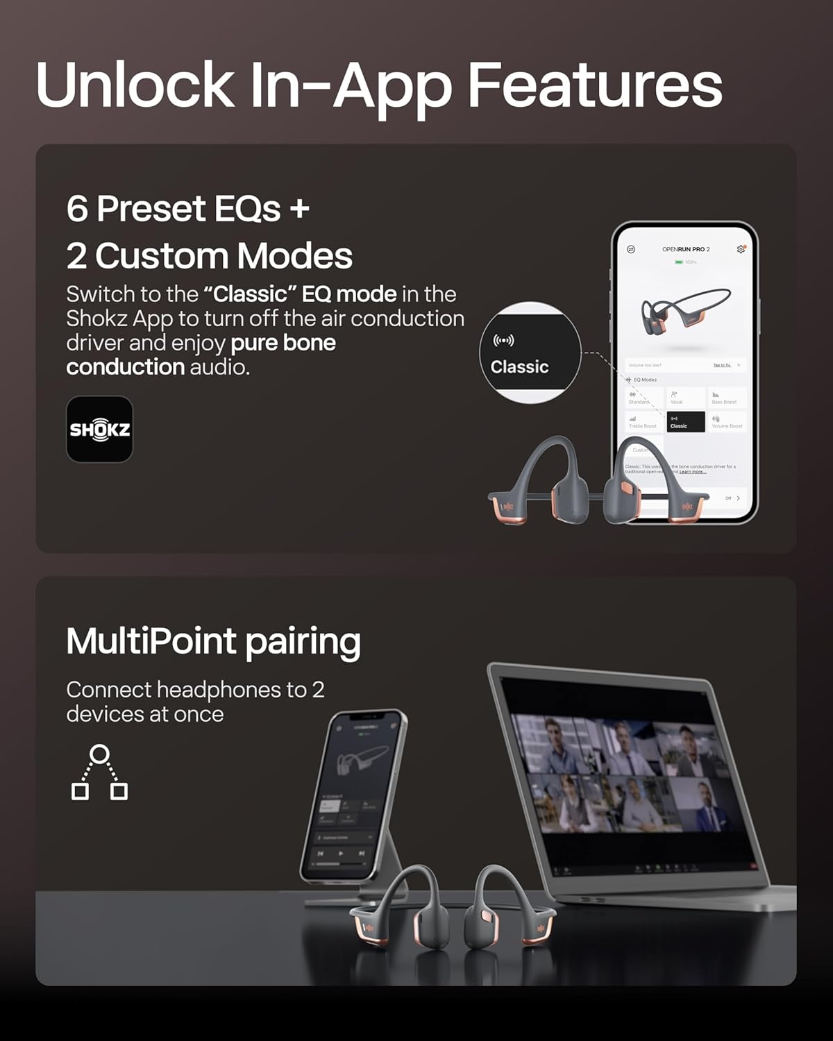 imageSHOKZ New OpenRun Pro 2Bone Conduction HeadphonesOpenEar Bluetooth Wireless Sport Earphones for RunningWorkoutsSweat ResistantSecure Comfortable FitDeep BassSmart Mic Free Gym BagRose Gold