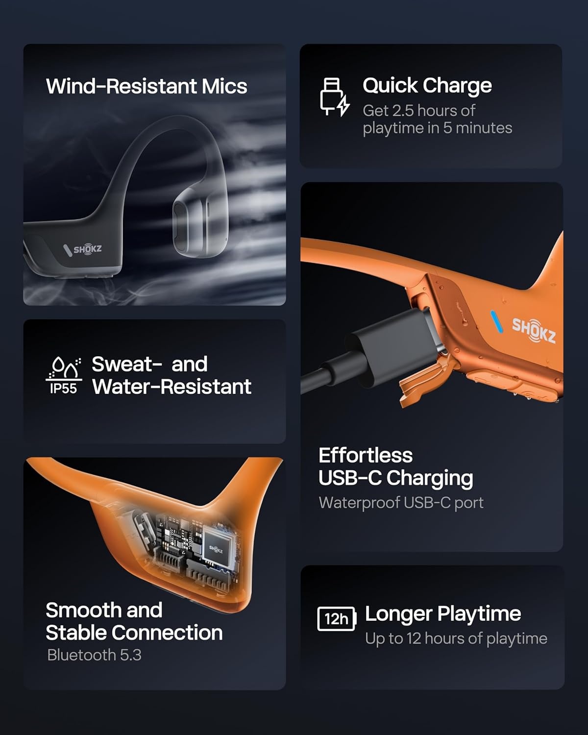 imageSHOKZ New OpenRun Pro 2Bone Conduction HeadphonesOpenEar Bluetooth Wireless Sport Earphones for RunningWorkoutsSweat ResistantSecure Comfortable FitDeep BassSmart Mic Free Gym BagOrange