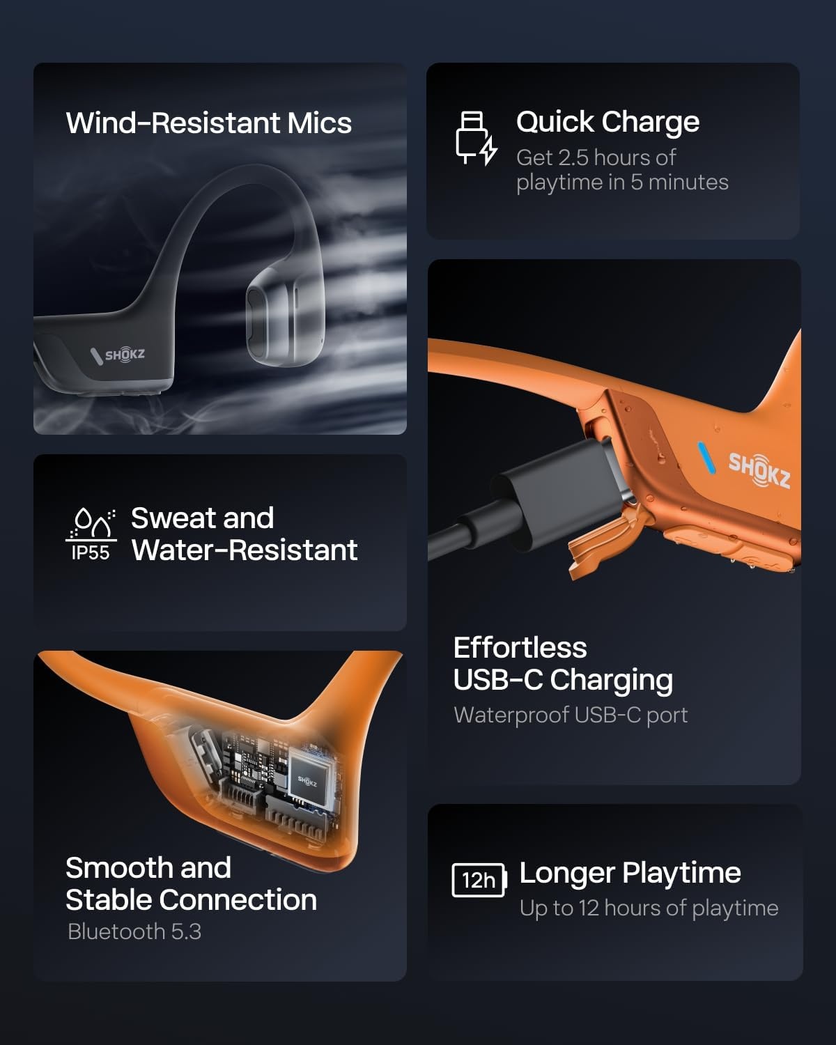 imageSHOKZ New OpenRun Pro 2Bone Conduction HeadphonesOpenEar Bluetooth Wireless Sport Earphones for RunningWorkoutsSweat ResistantSecure Comfortable FitDeep BassSmart Mic Free Gym BagOrange