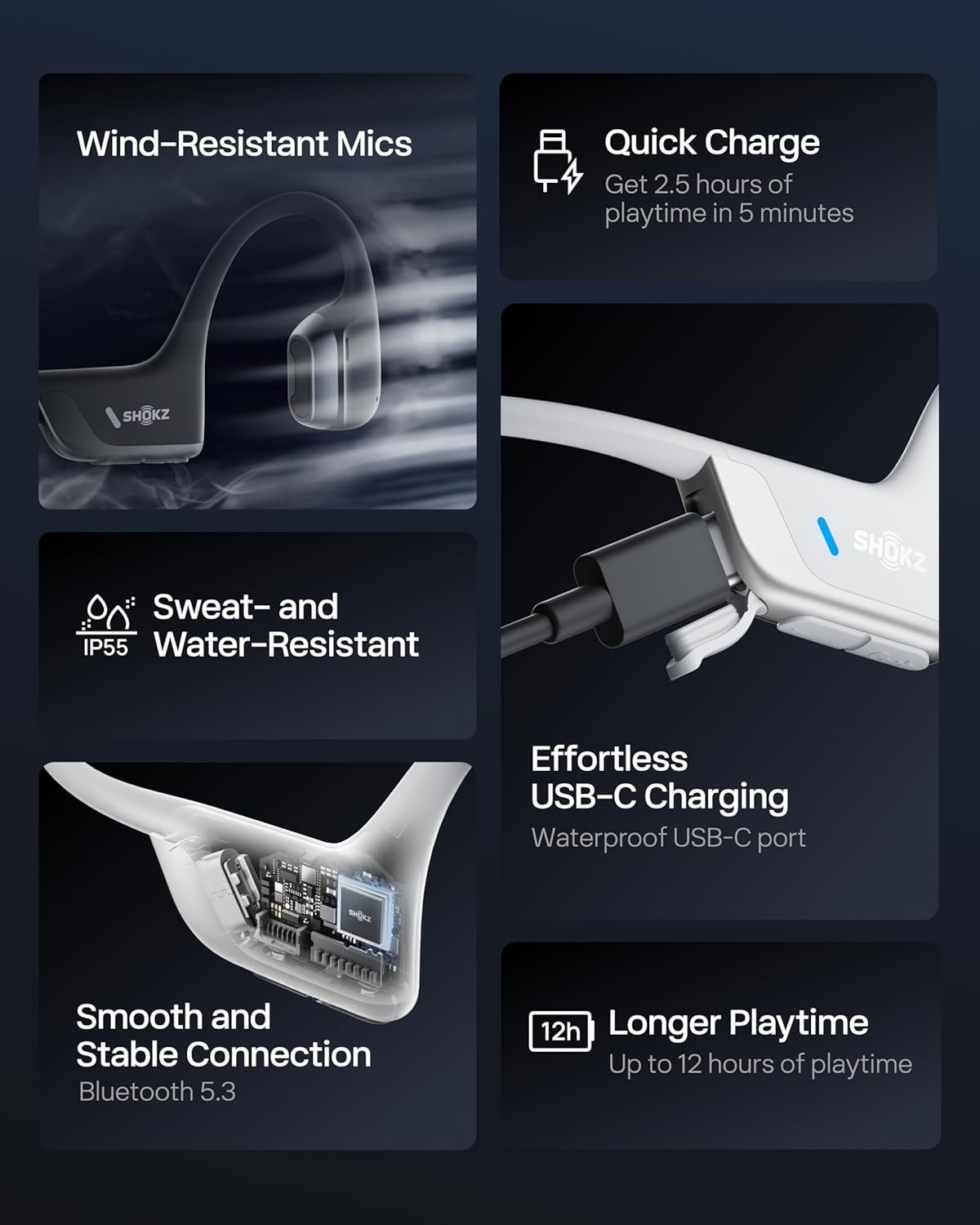 imageSHOKZ New OpenRun Pro 2Bone Conduction HeadphonesOpenEar Bluetooth Wireless Sport Earphones for RunningWorkoutsSweat ResistantSecure Comfortable FitDeep BassSmart Mic Free Gym BagSilver