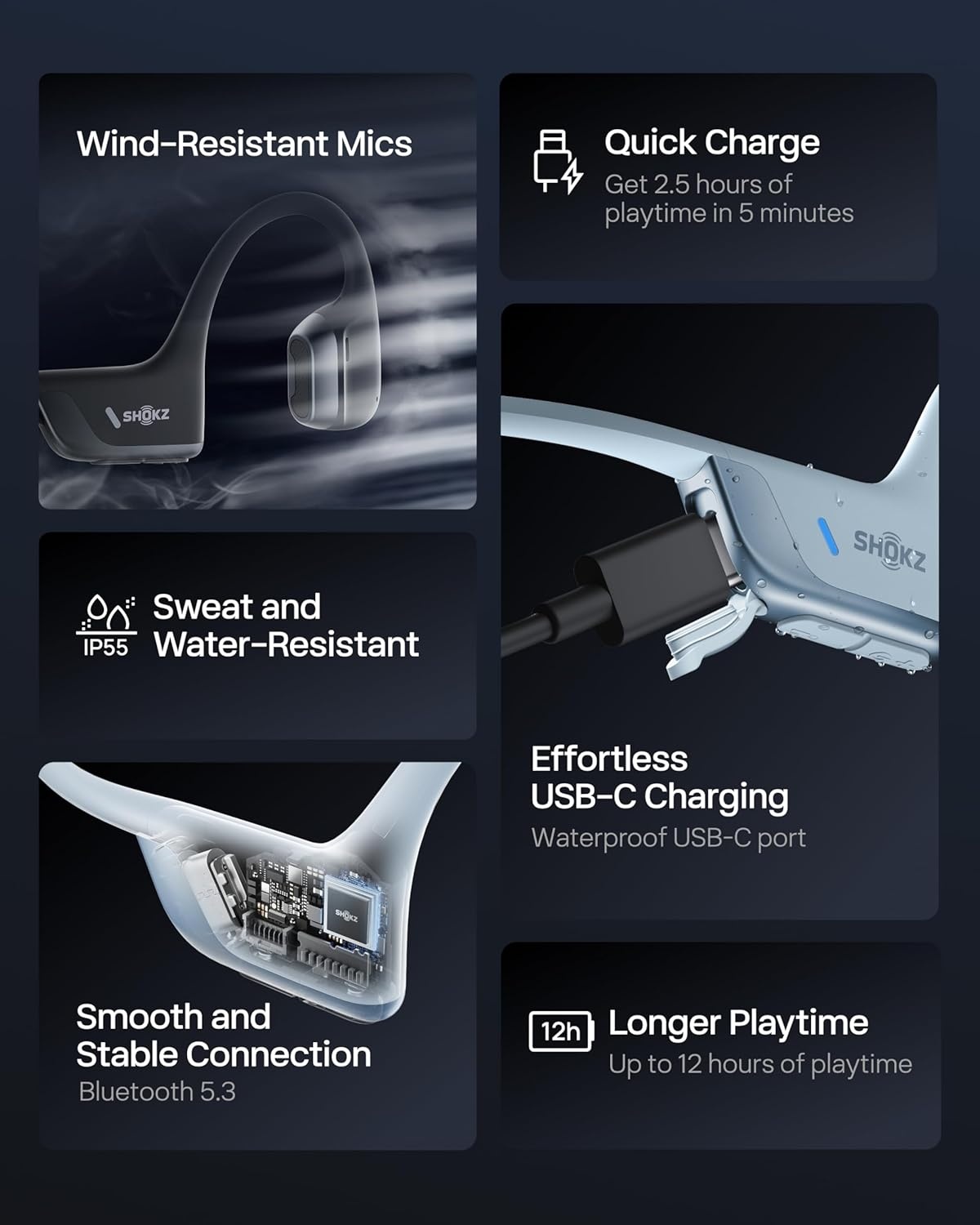 imageSHOKZ New OpenRun Pro 2Bone Conduction HeadphonesOpenEar Bluetooth Wireless Sport Earphones for RunningWorkoutsSweat ResistantSecure Comfortable FitDeep BassSmart Mic Free Gym BagBlue