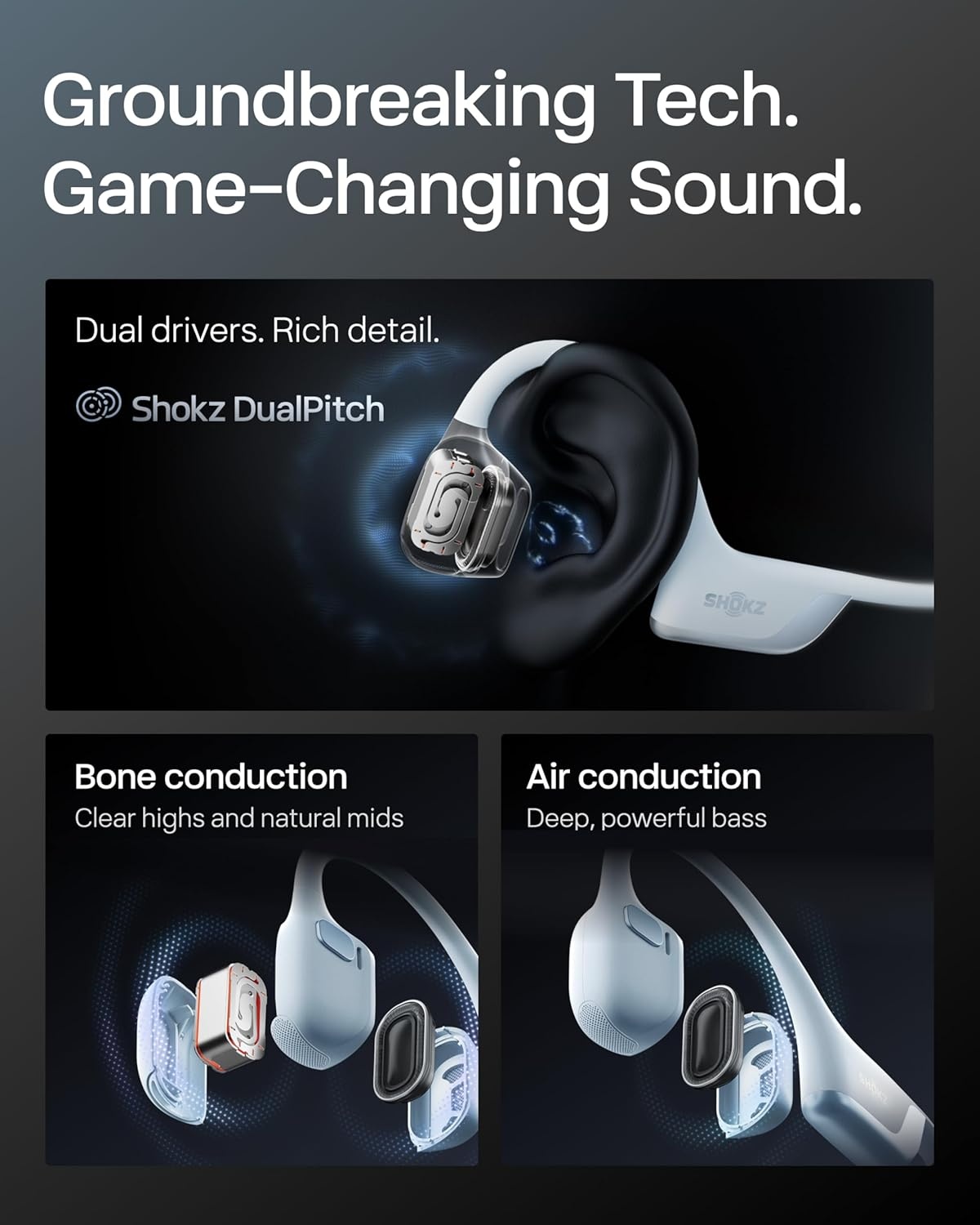 imageSHOKZ New OpenRun Pro 2Bone Conduction HeadphonesOpenEar Bluetooth Wireless Sport Earphones for RunningWorkoutsSweat ResistantSecure Comfortable FitDeep BassSmart Mic Free Gym BagBlue